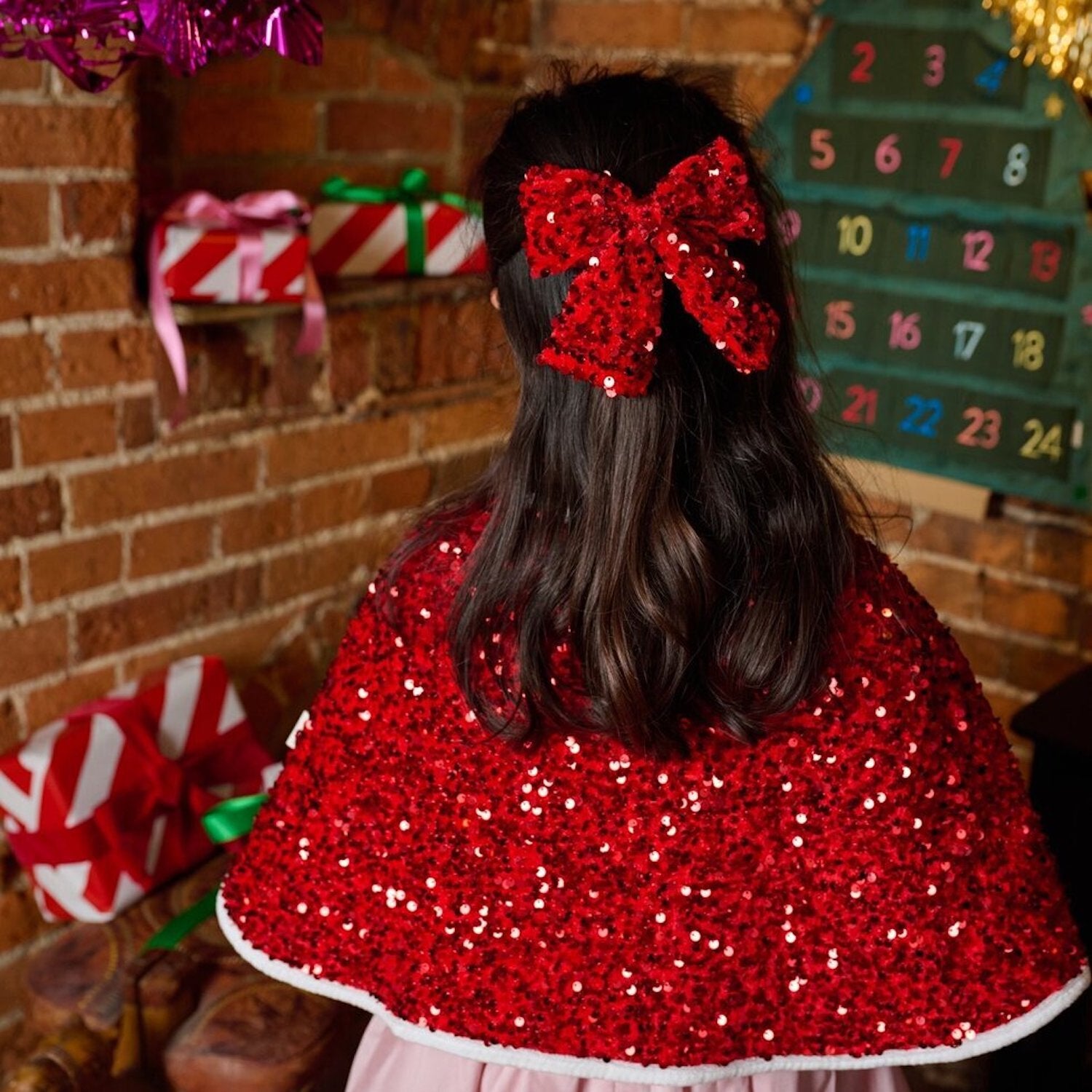 Red Large Sequin Velvet Bow Clip