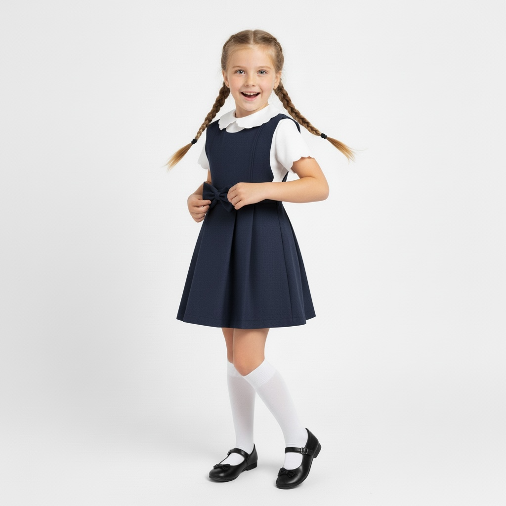 Scallop School Dress - Navy