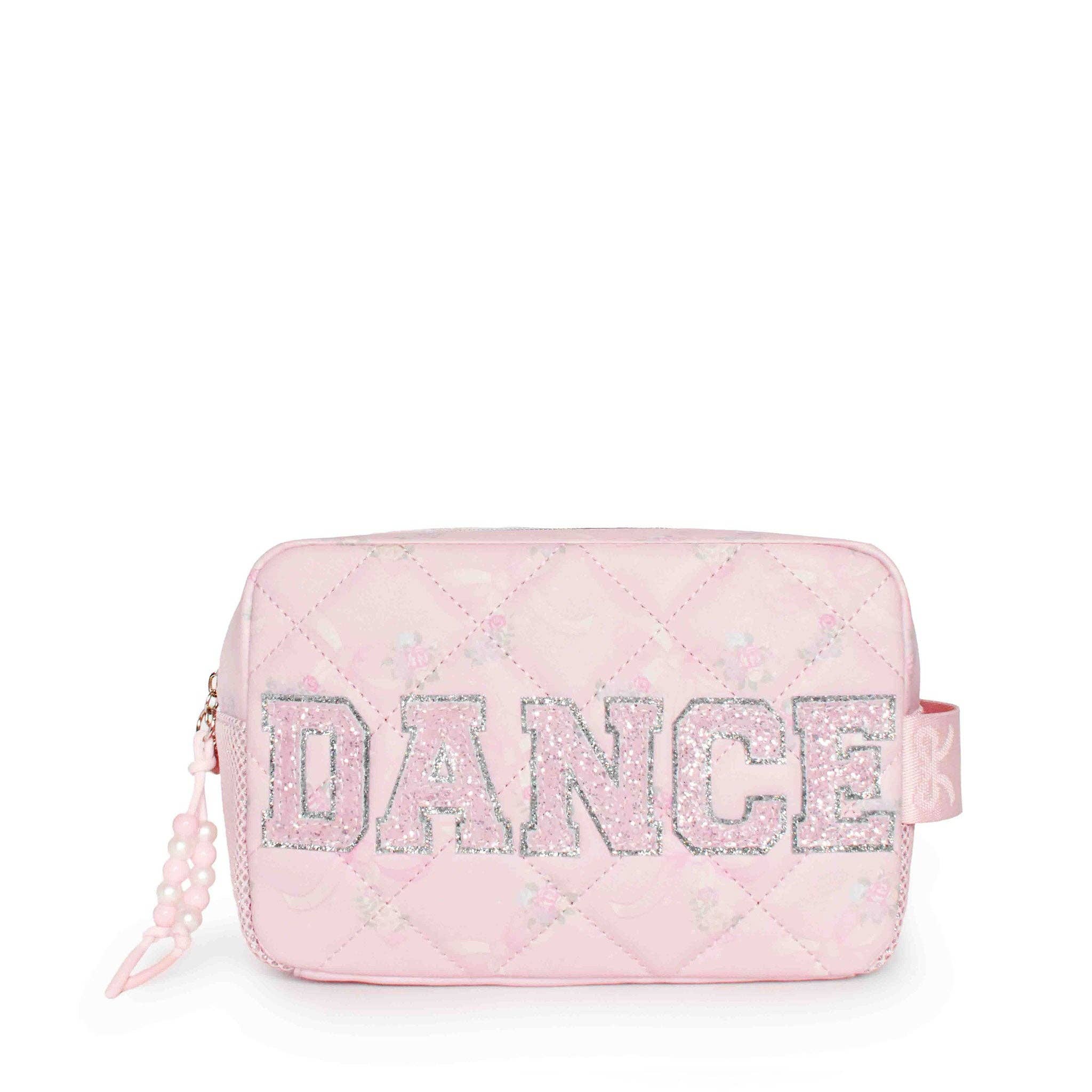 'Dance' Quilted Floral Bow Printed Cosmetic Pouch