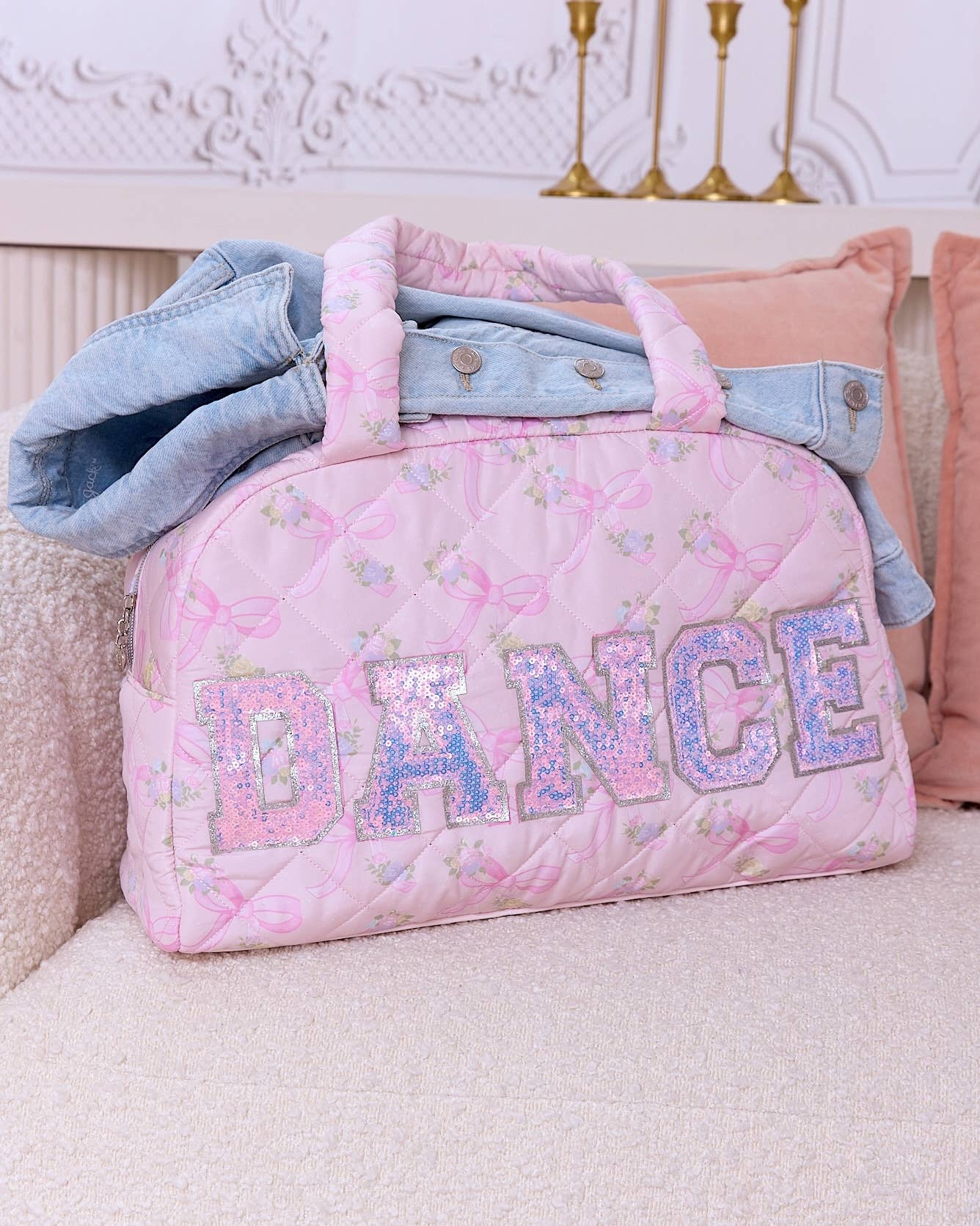 'DANCE' Pink Floral Quilted Medium Duffle Bag
