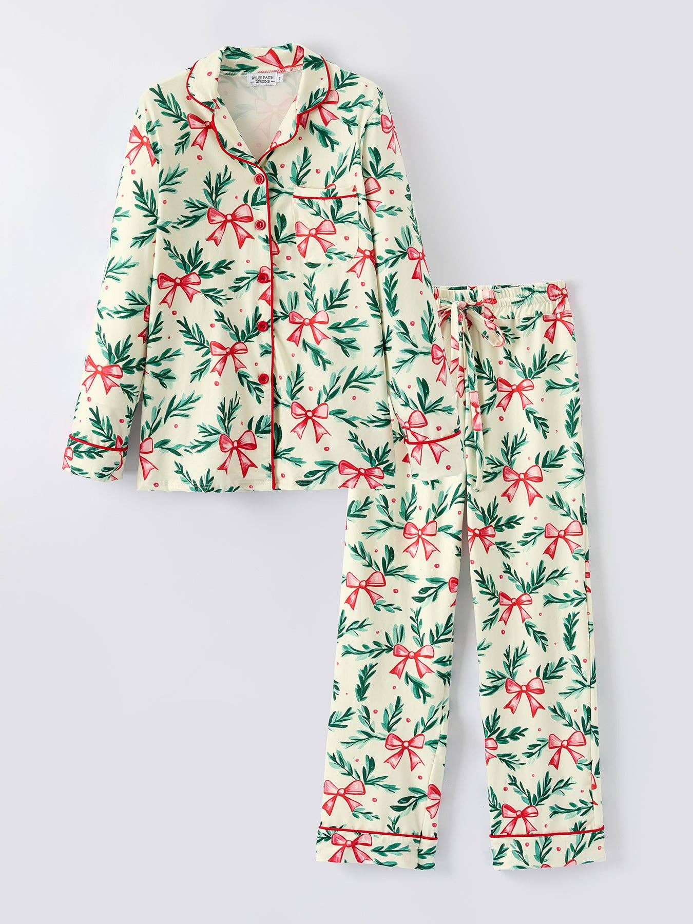Mommy & Me Matching Christmas Bow and Holly Print Pyjamas - PRE ORDER