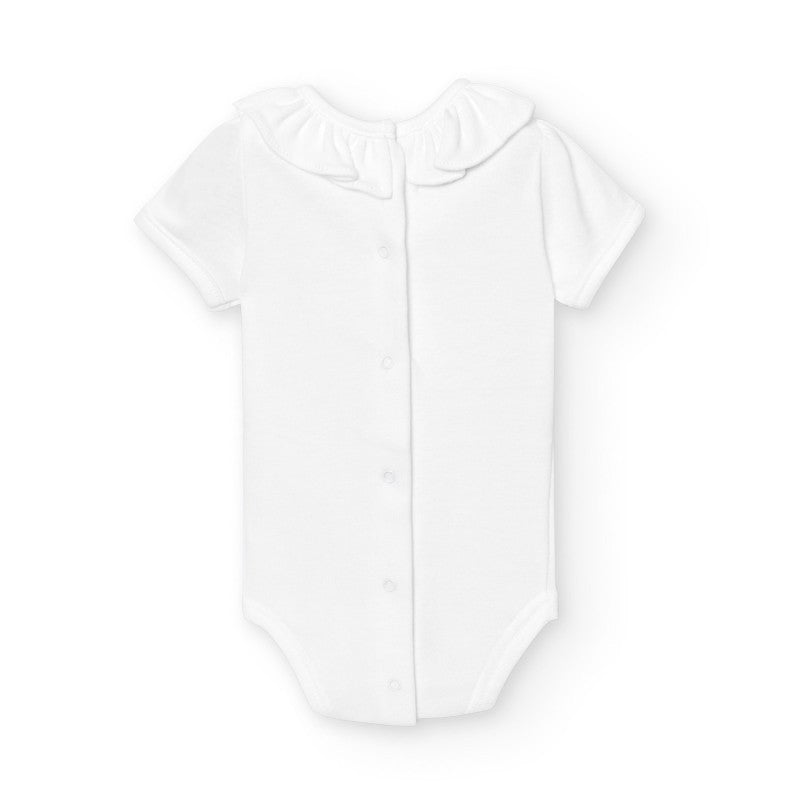 White Short Sleeved Frill Collar Body