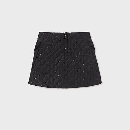 Black Quilted Sequin Skirt