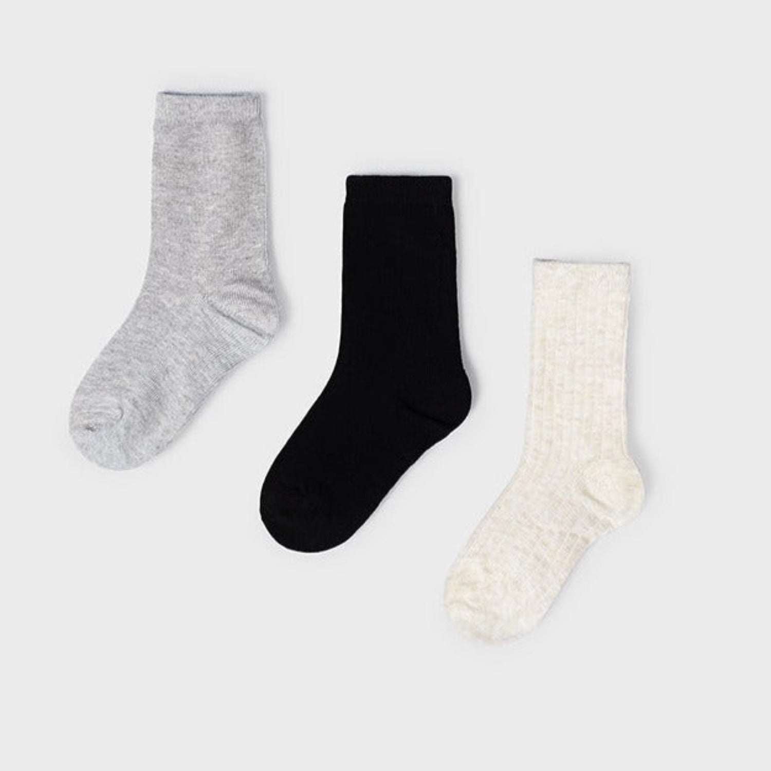 3 Pack Socks, Grey, Black, Cream