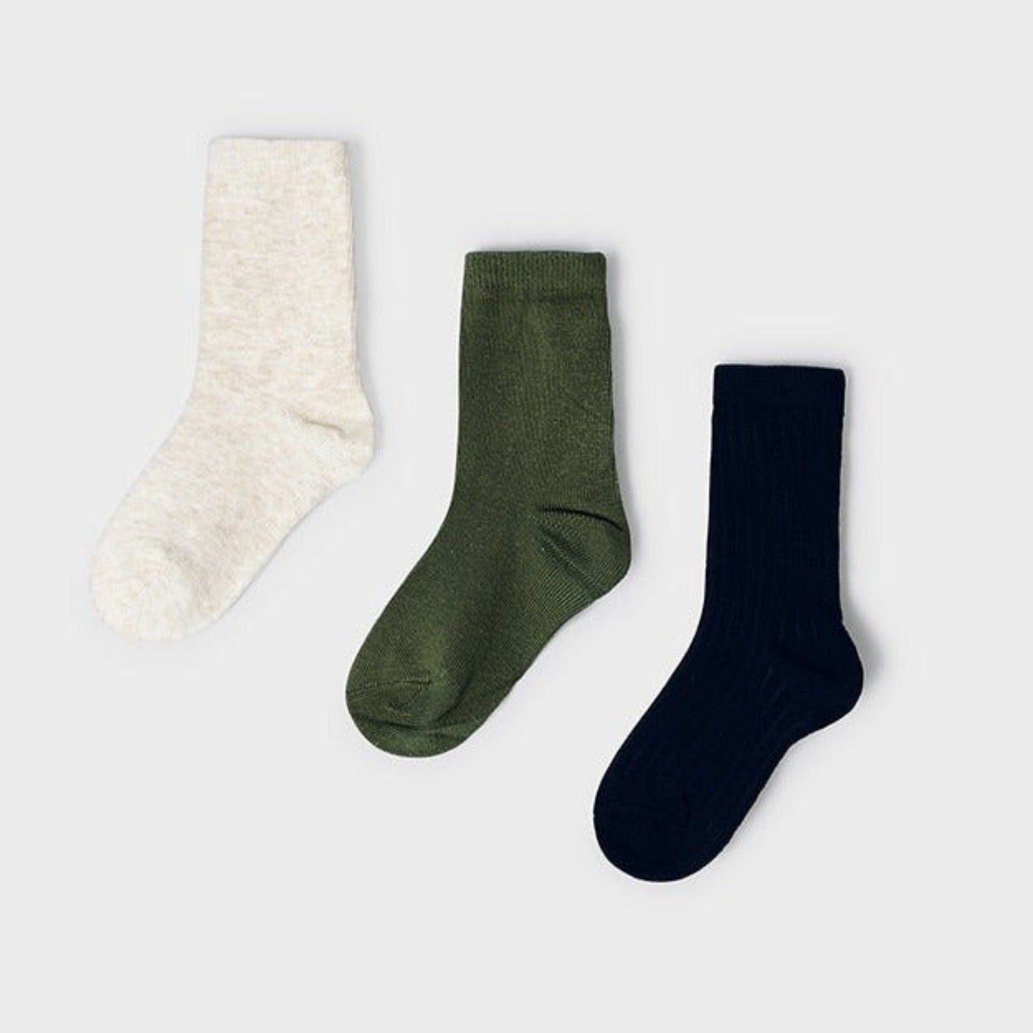 3 Pack Socks, Green, Navy, Cream