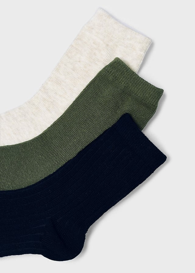 3 Pack Socks, Green, Navy, Cream