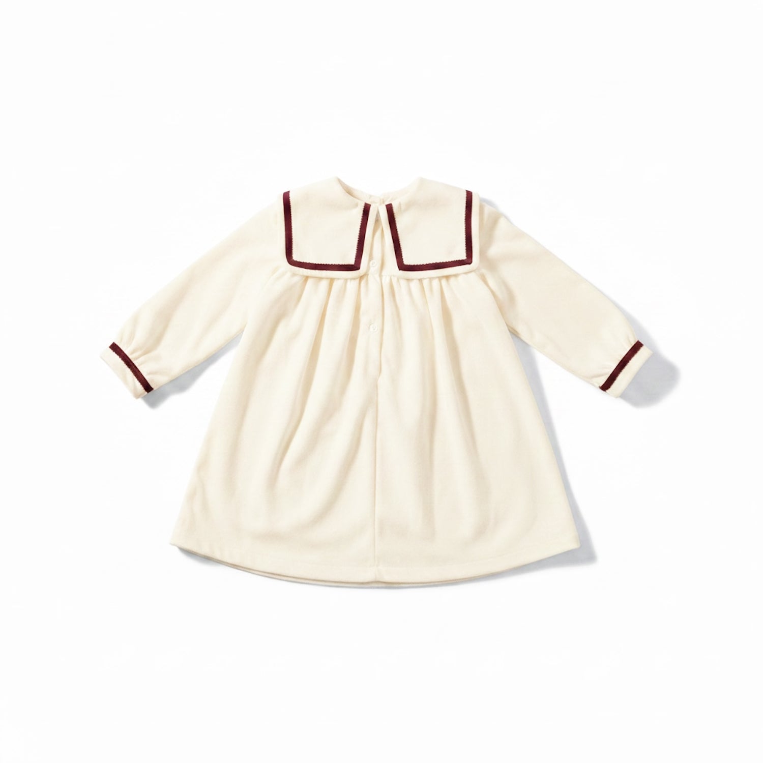 Ivory & Burgundy Velvet Trim Dress