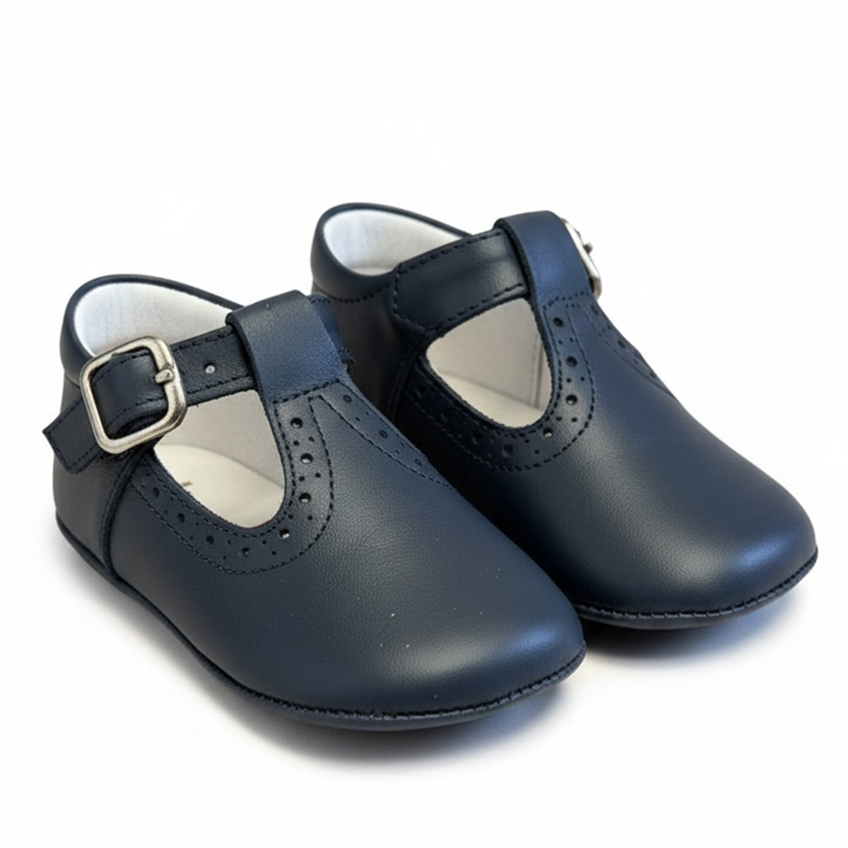 Navy Leather Brogue T-Bar Pre-Walker