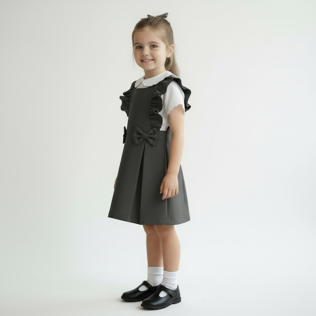 Ruffles School Dress - Grey
