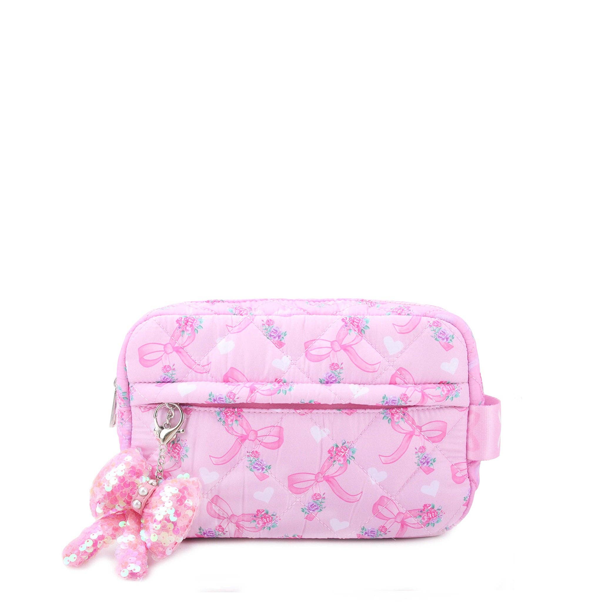 Quilted Pink Floral Pouch with Charm