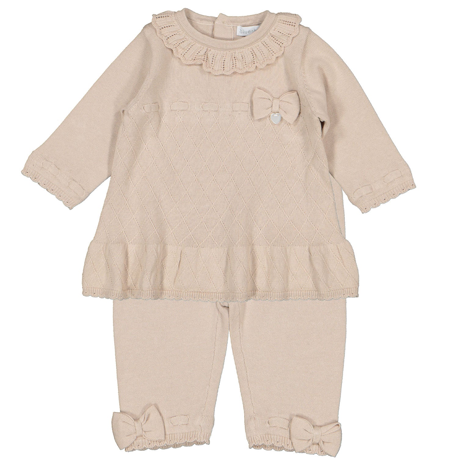 Beige Diamond Patterned Knit Tunic Set