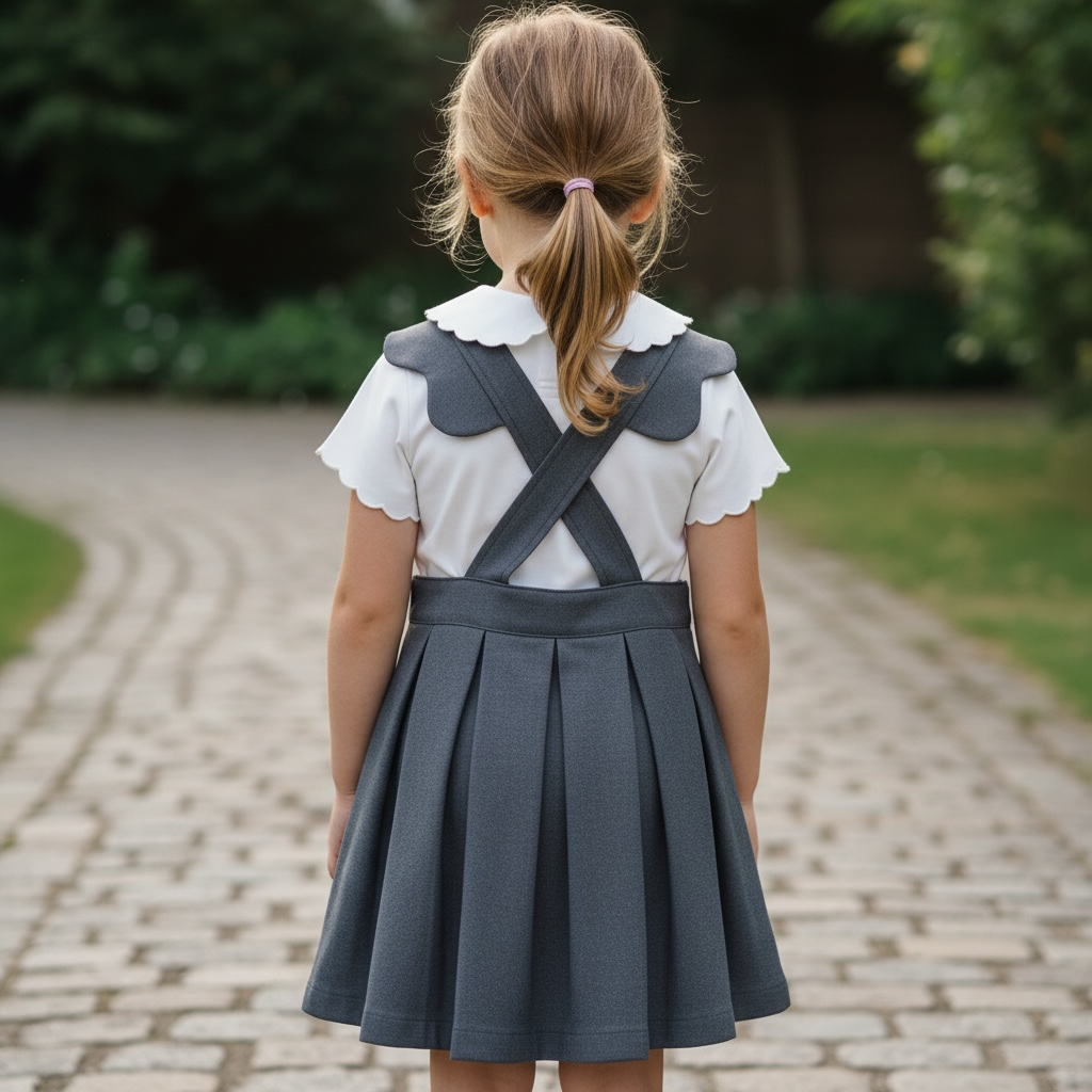 Scallop School Dress - Grey