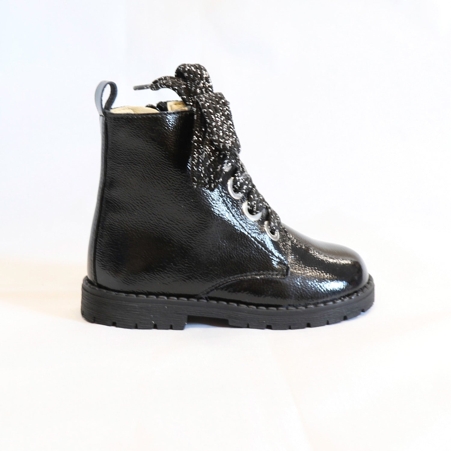 Black Patent Leather Chunky Sole Boot
