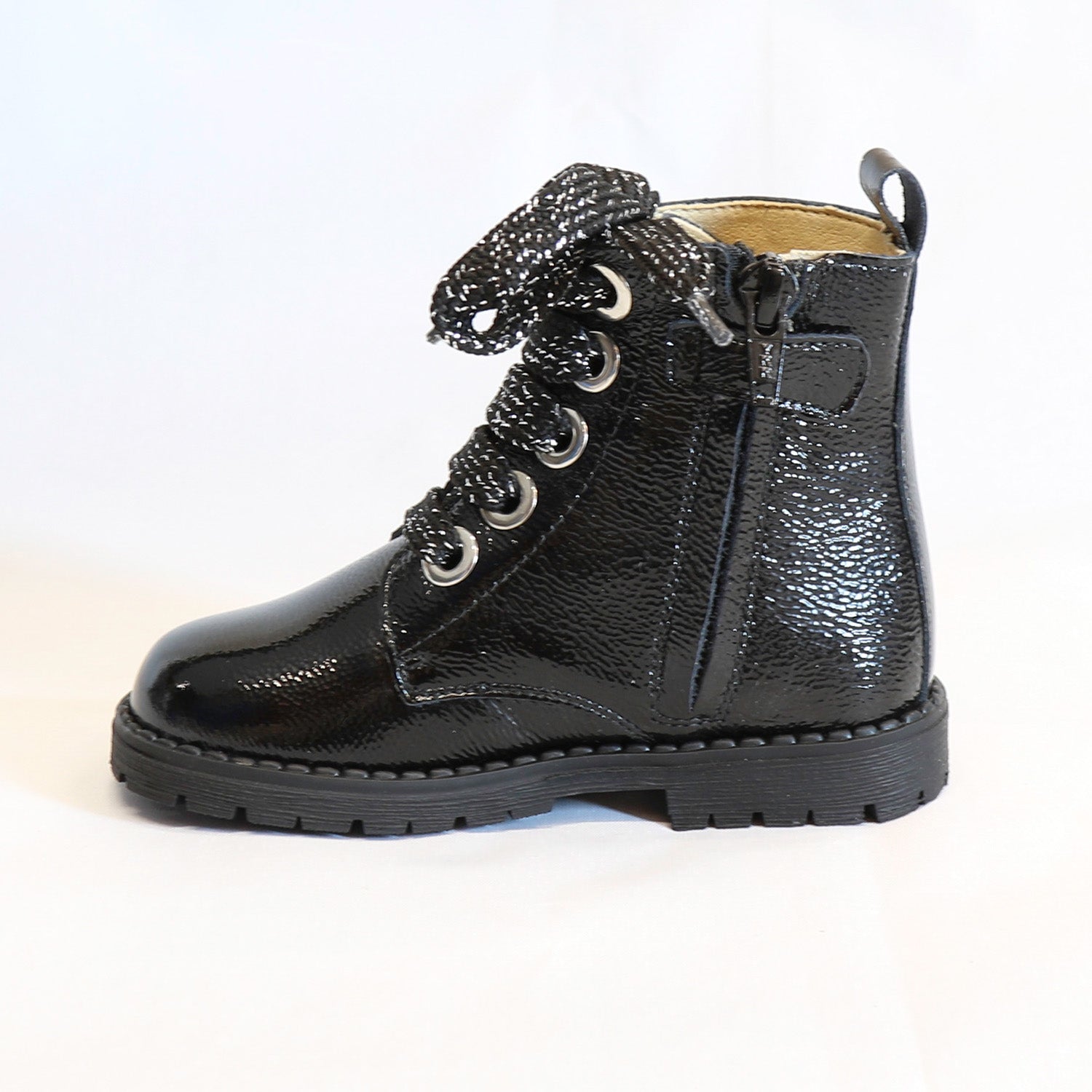 Black Patent Leather Chunky Sole Boot