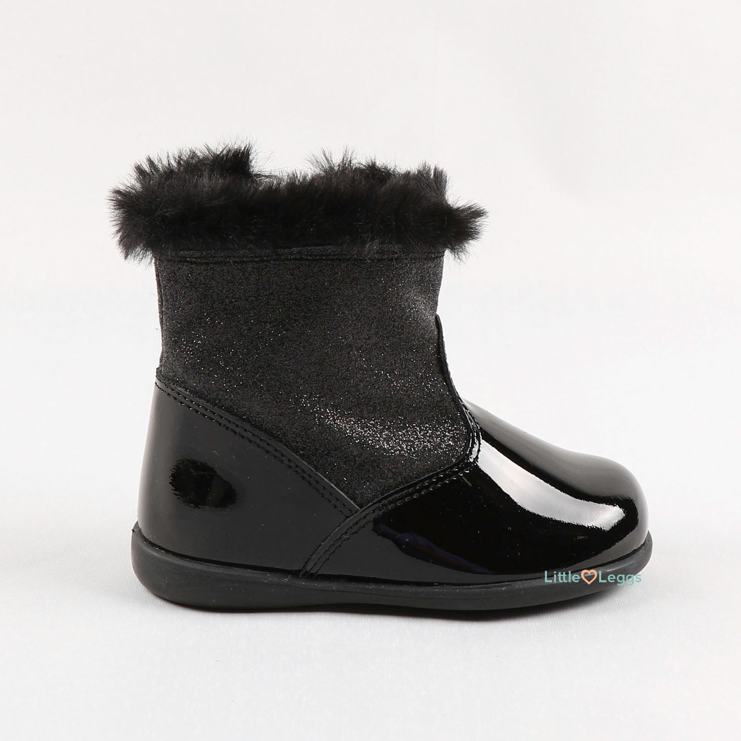 Black Sparkle Fur Trimmed Boots