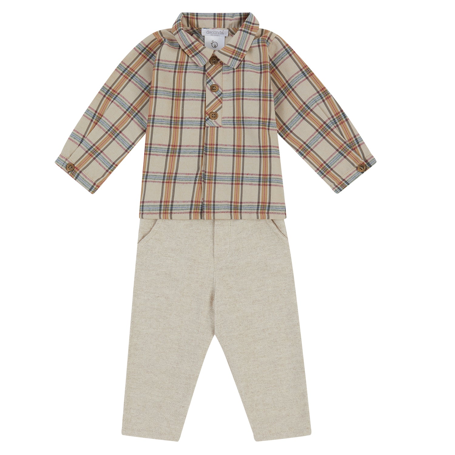 Beige Check Trouser Set