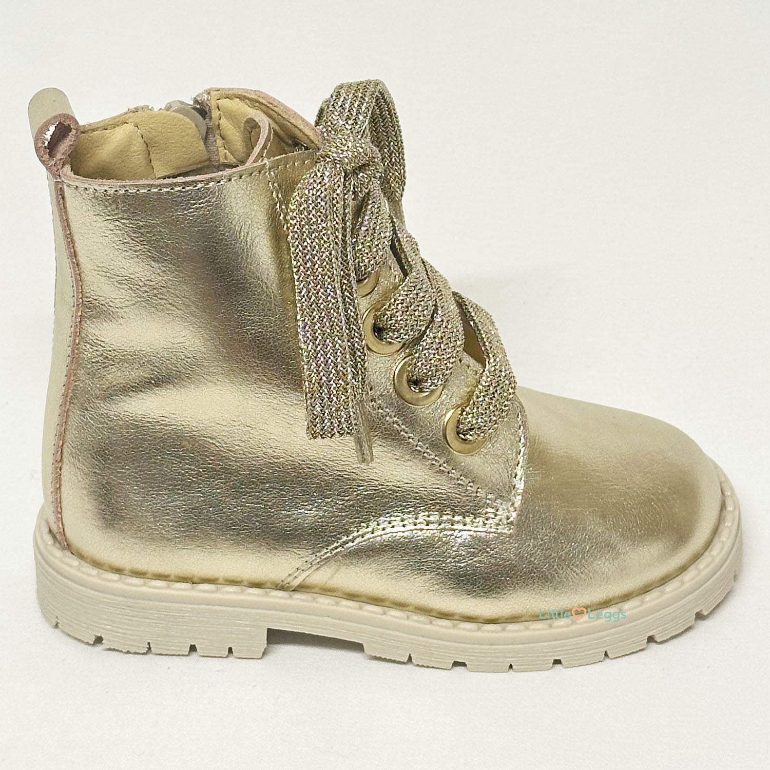 Metallic Gold Leather Chunky Sole Boot