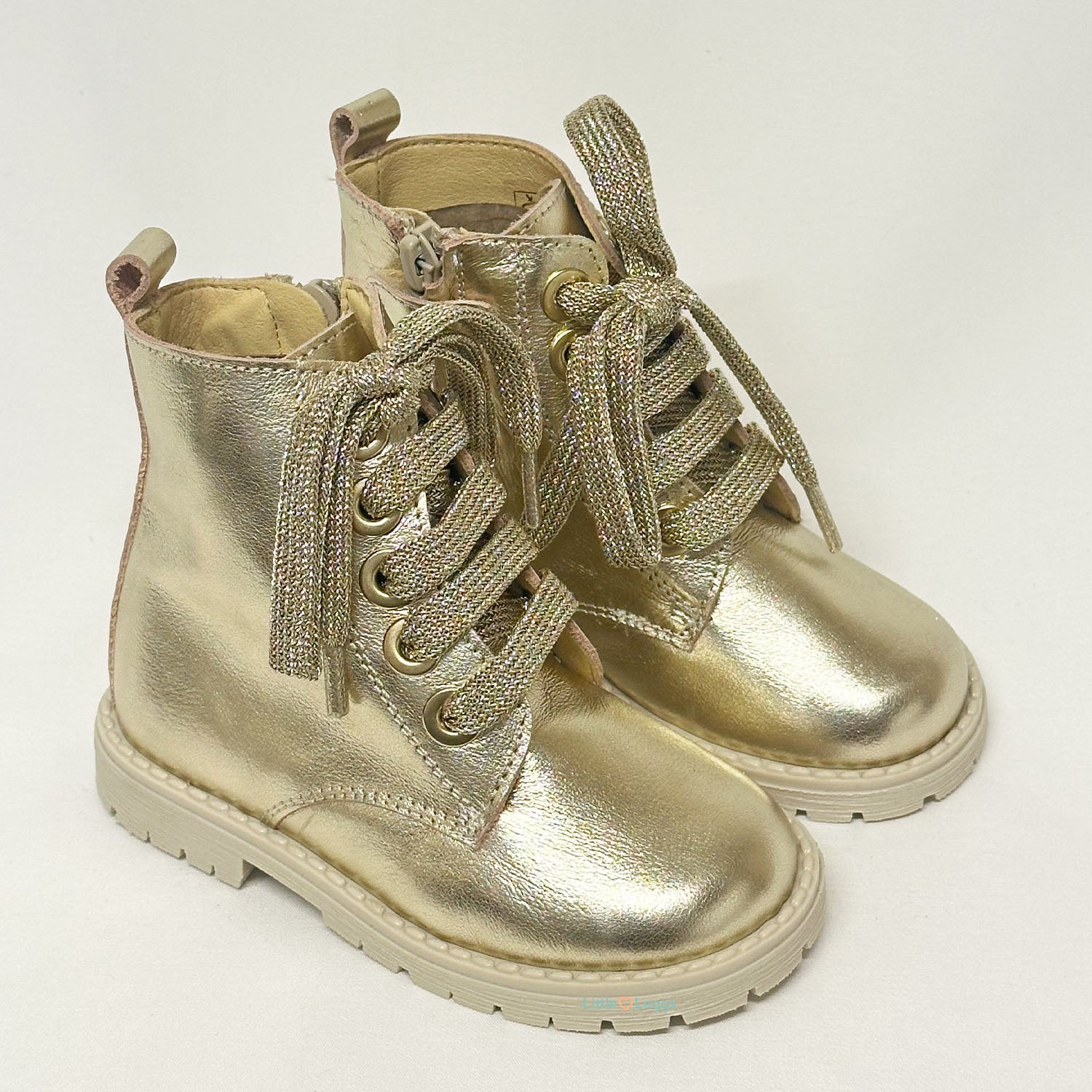 Andanines Baby Girl Gold Boots Metallic Gold Leather Chunky Sole Boot