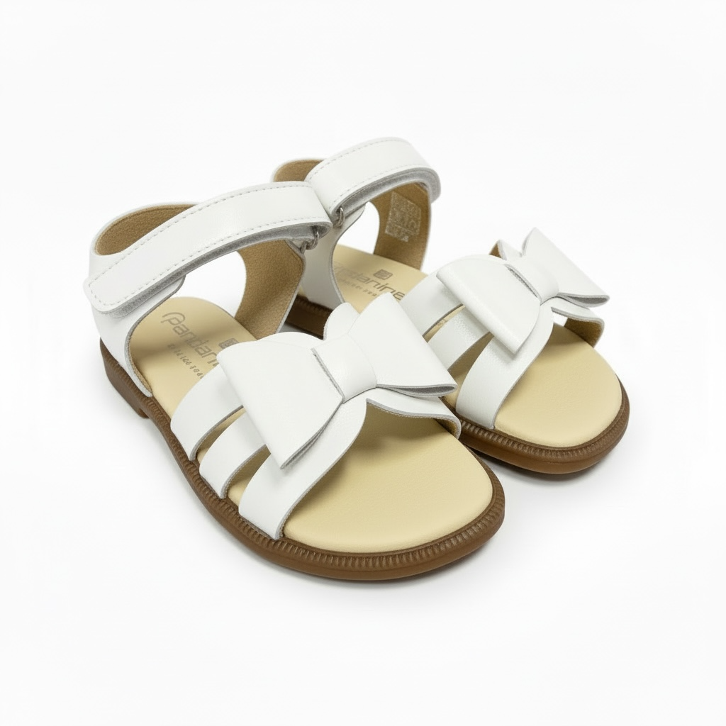 White Triple Strap Bow Sandal
