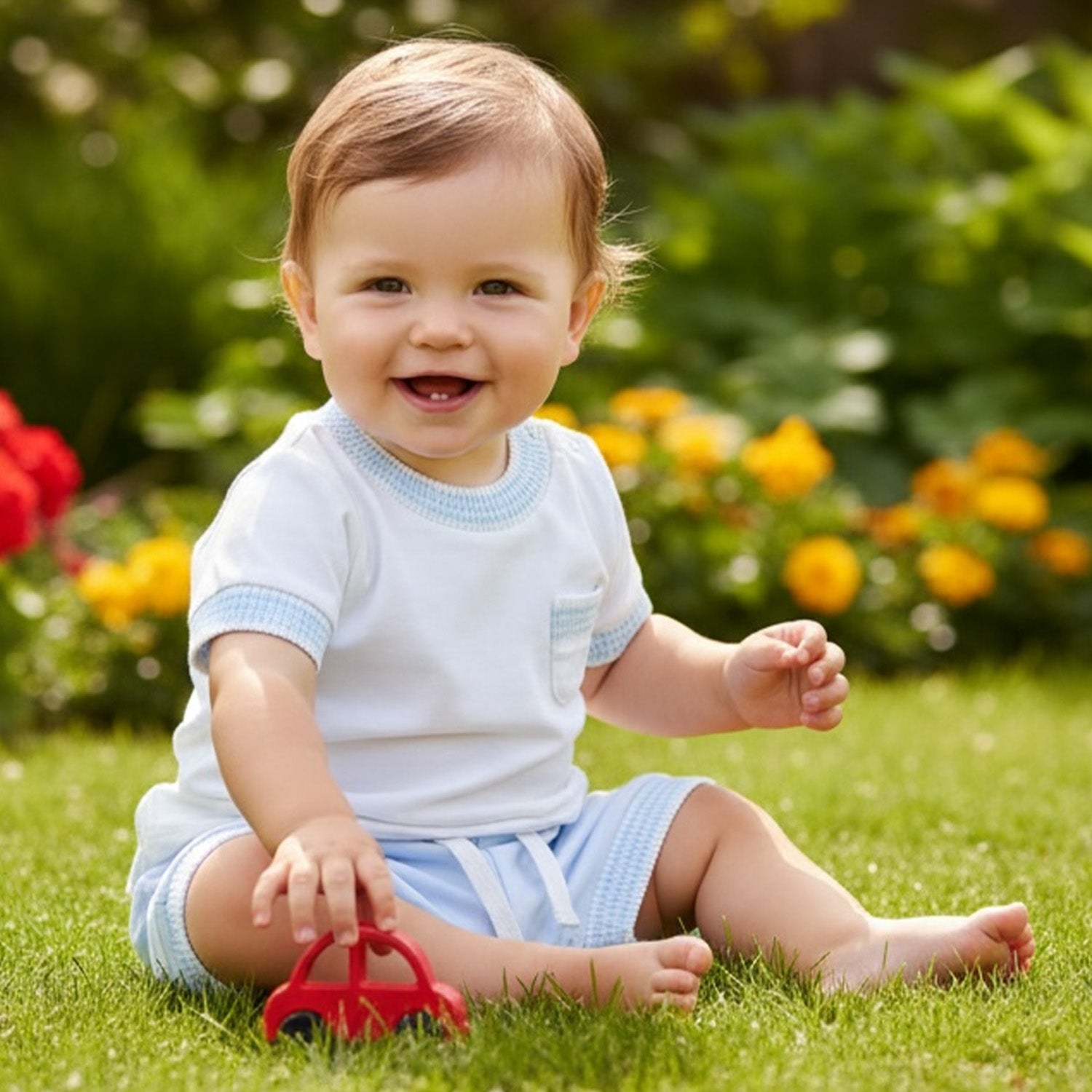 White & Pale Blue Short Set