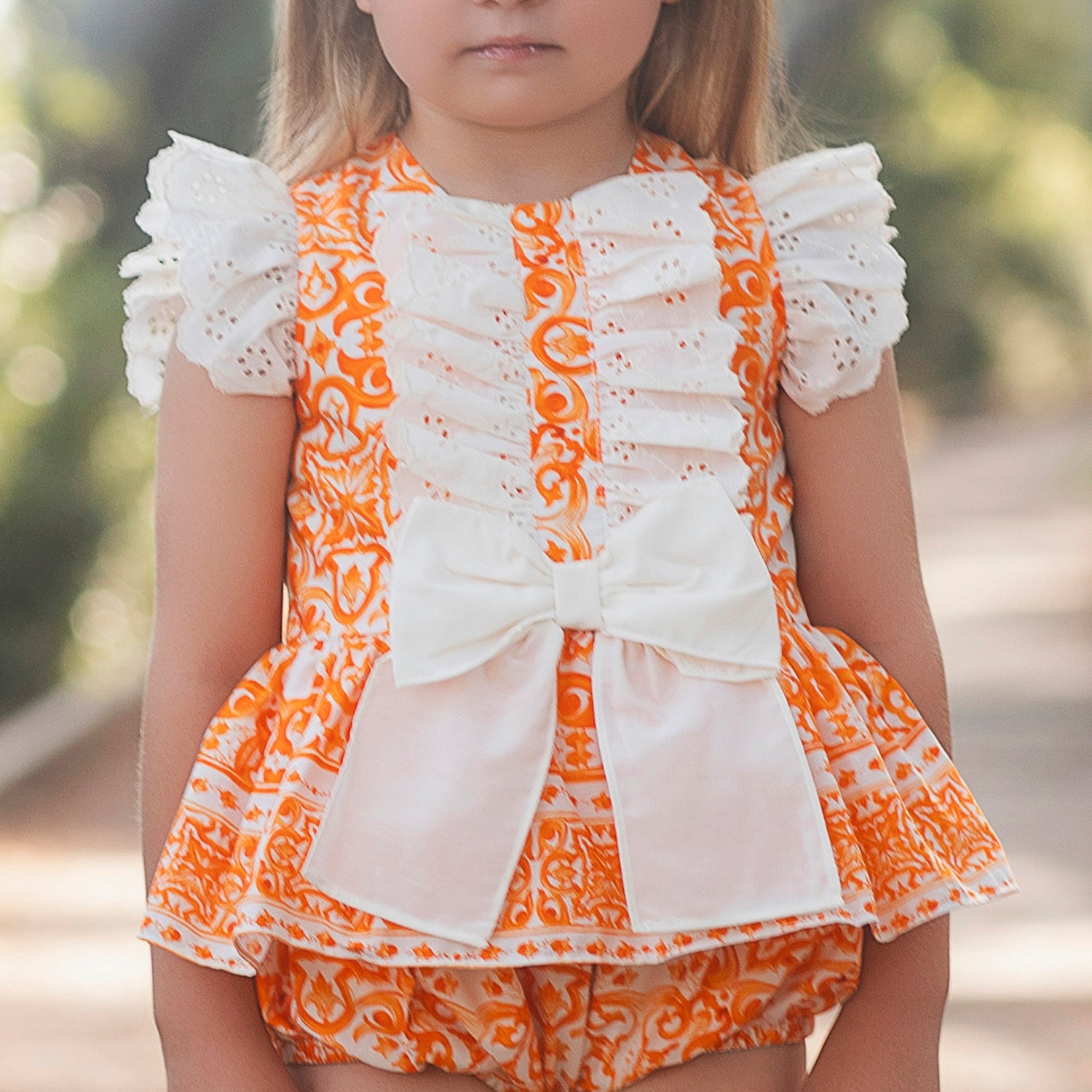 Orange Printed Tile Romper