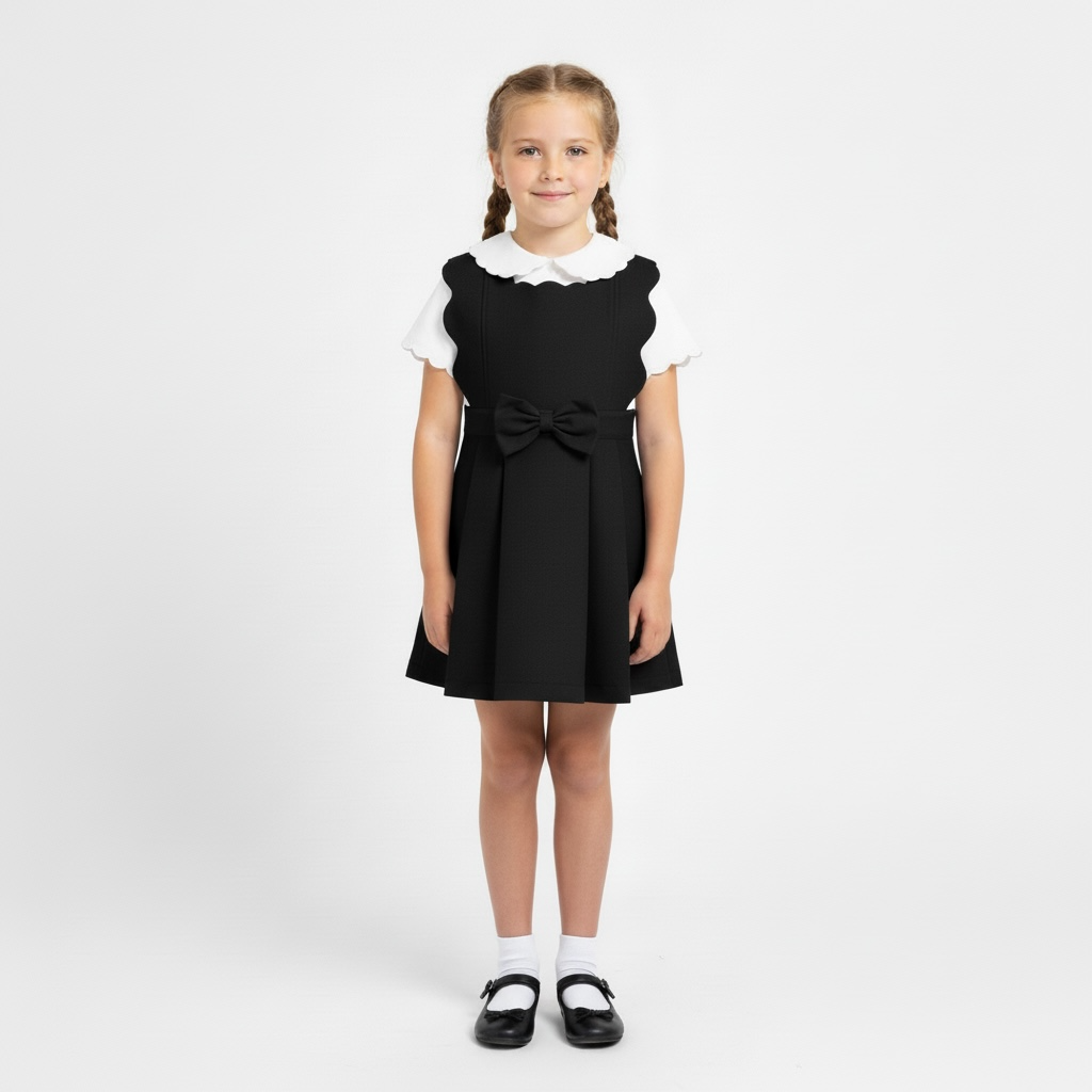 Scallop School Dress - Black