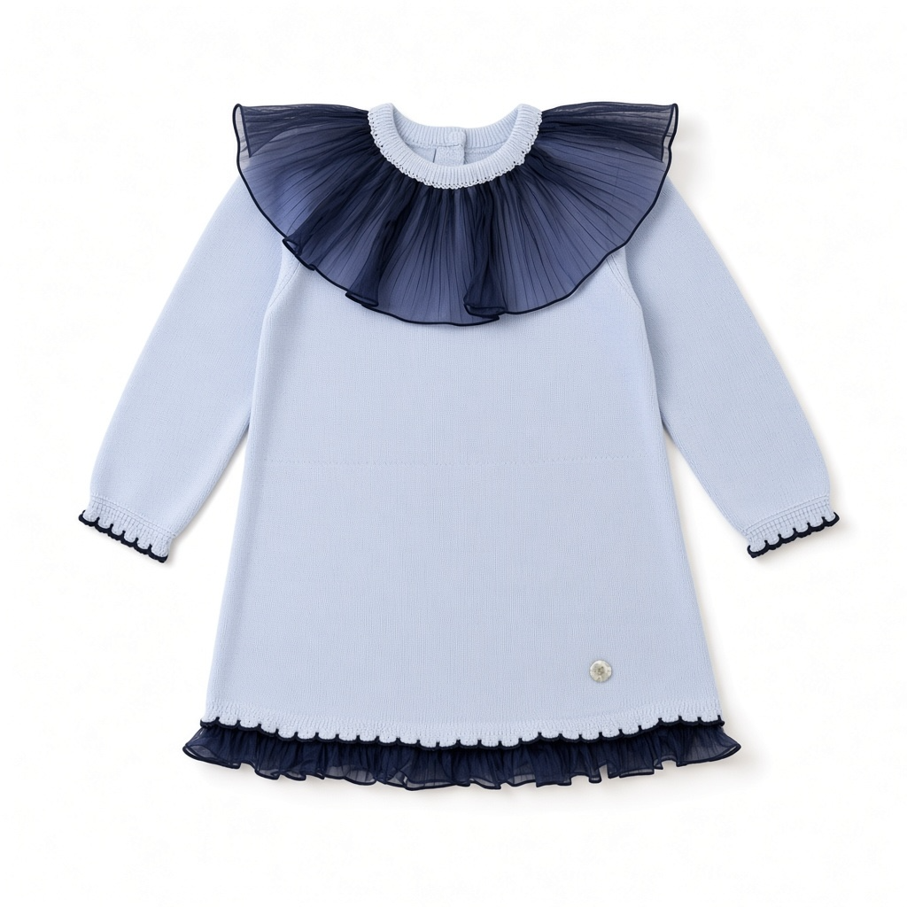Powder Blue & Navy Tulle Knit Dress