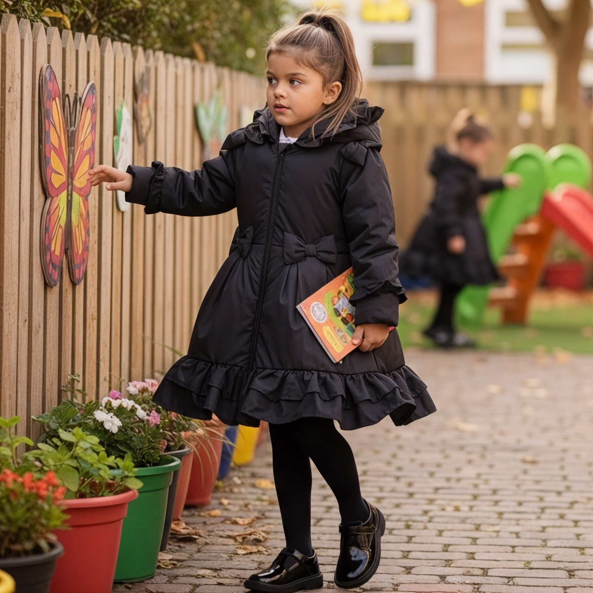 Ruffles School Coat - Black