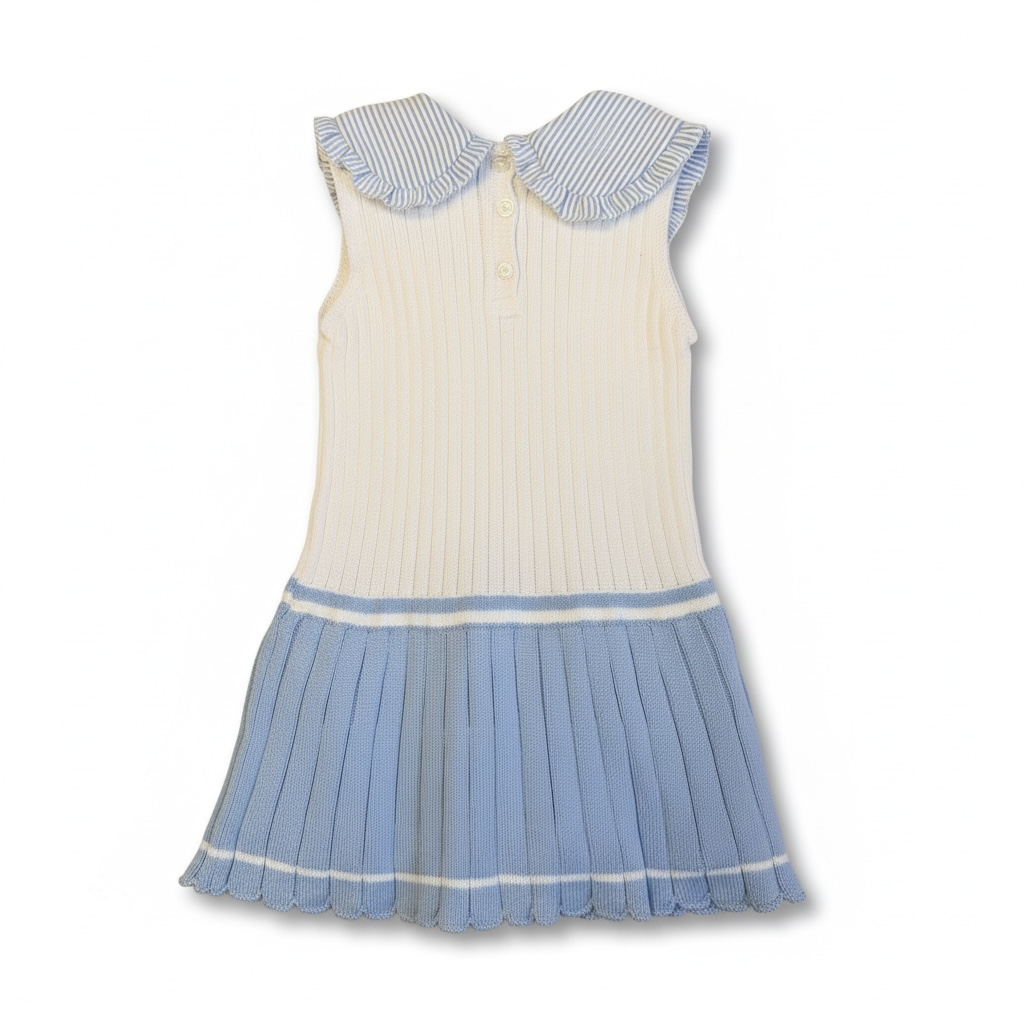 White & Blue Pleat Knit Dress