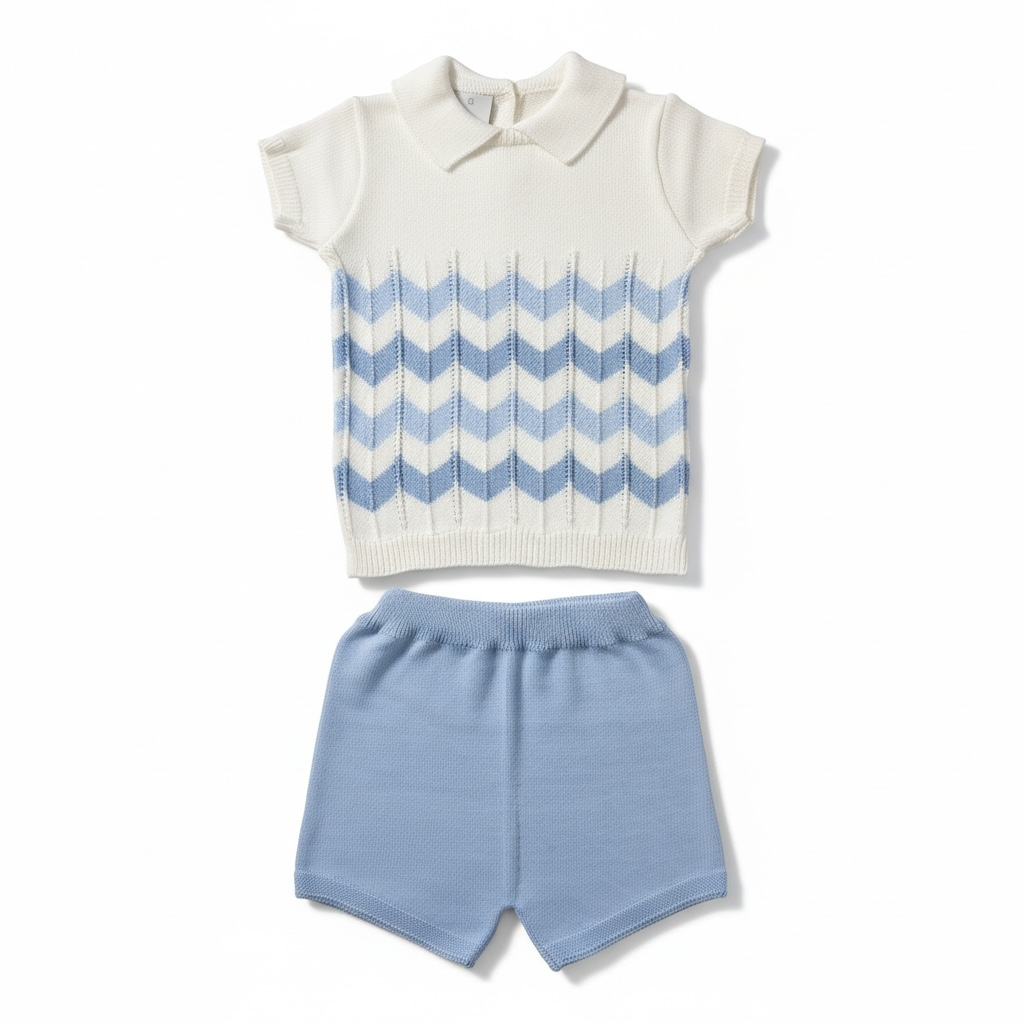 Powder Blue Knit Zig Zag Short Set