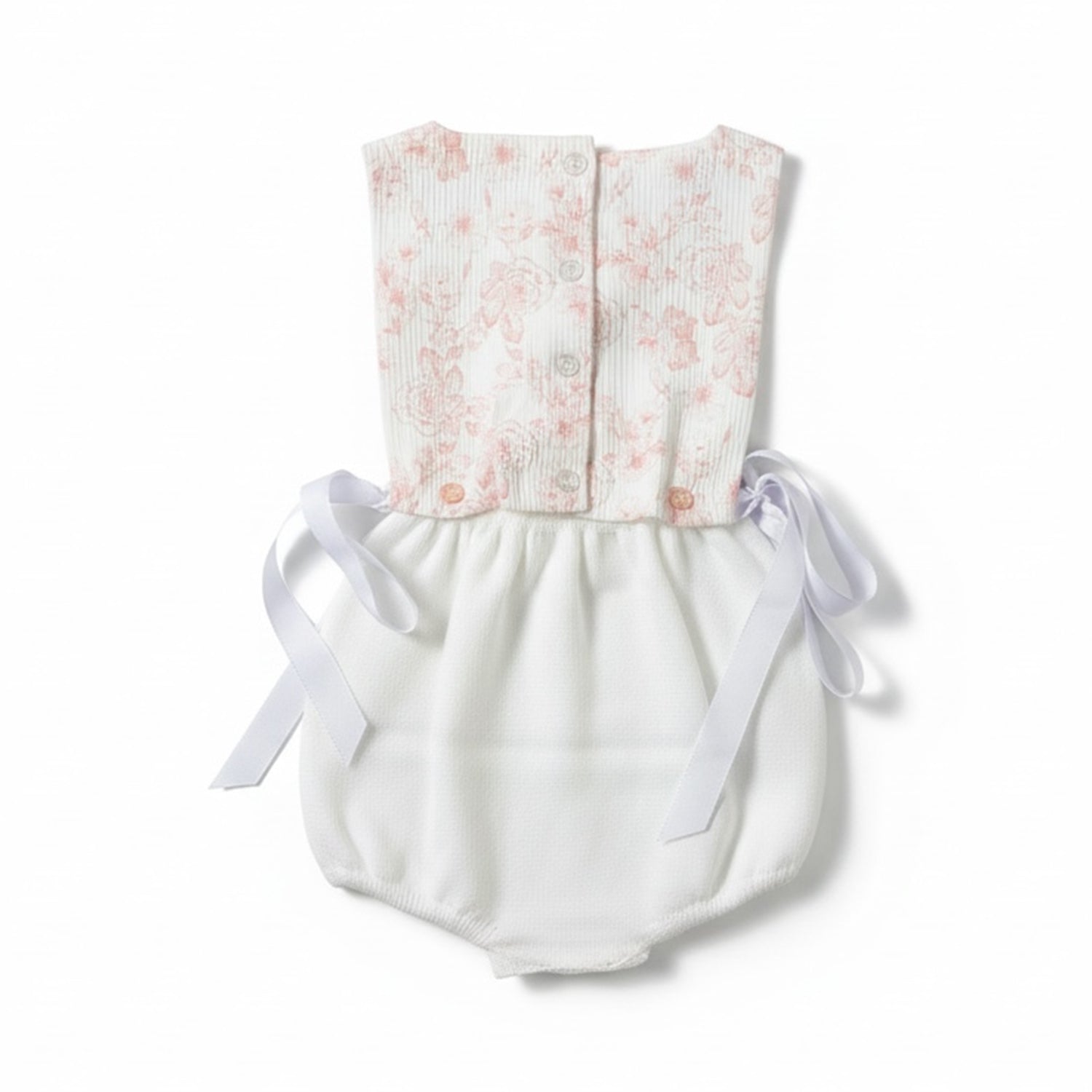 White & Pink Floral Bib Romper