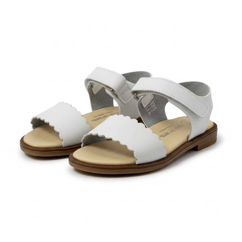 White Scallop Strap Sandal