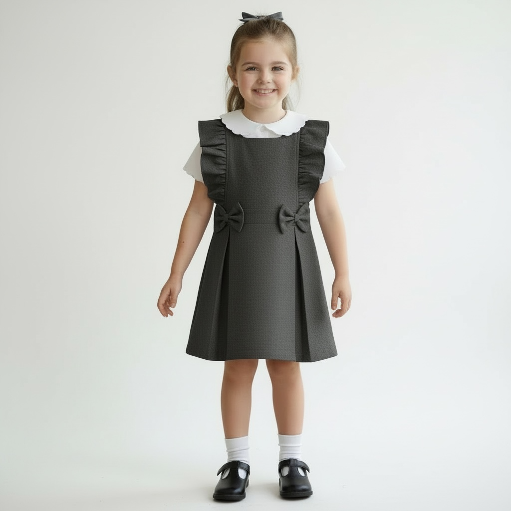 Ruffles School Dress - Grey