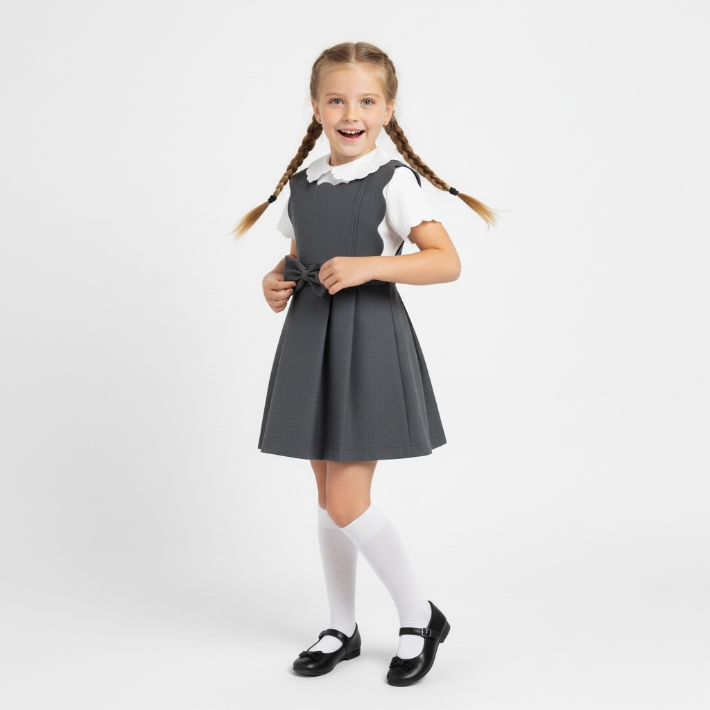 Scallop School Dress - Grey