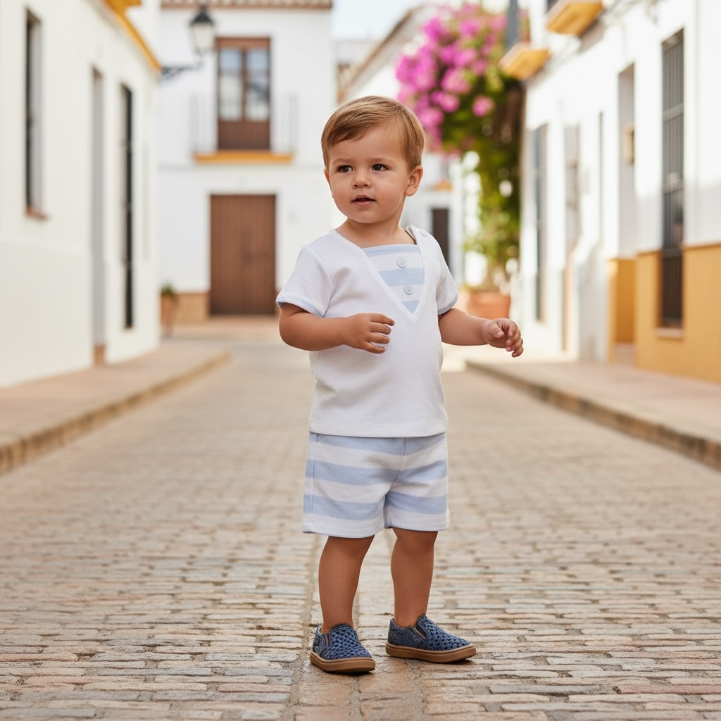 Blue Stripe Pique Short Set