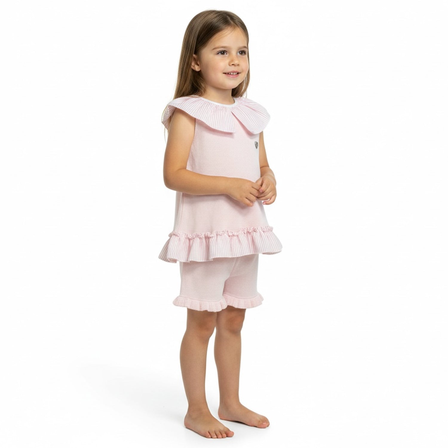 Pink Stripe Frill Short Set