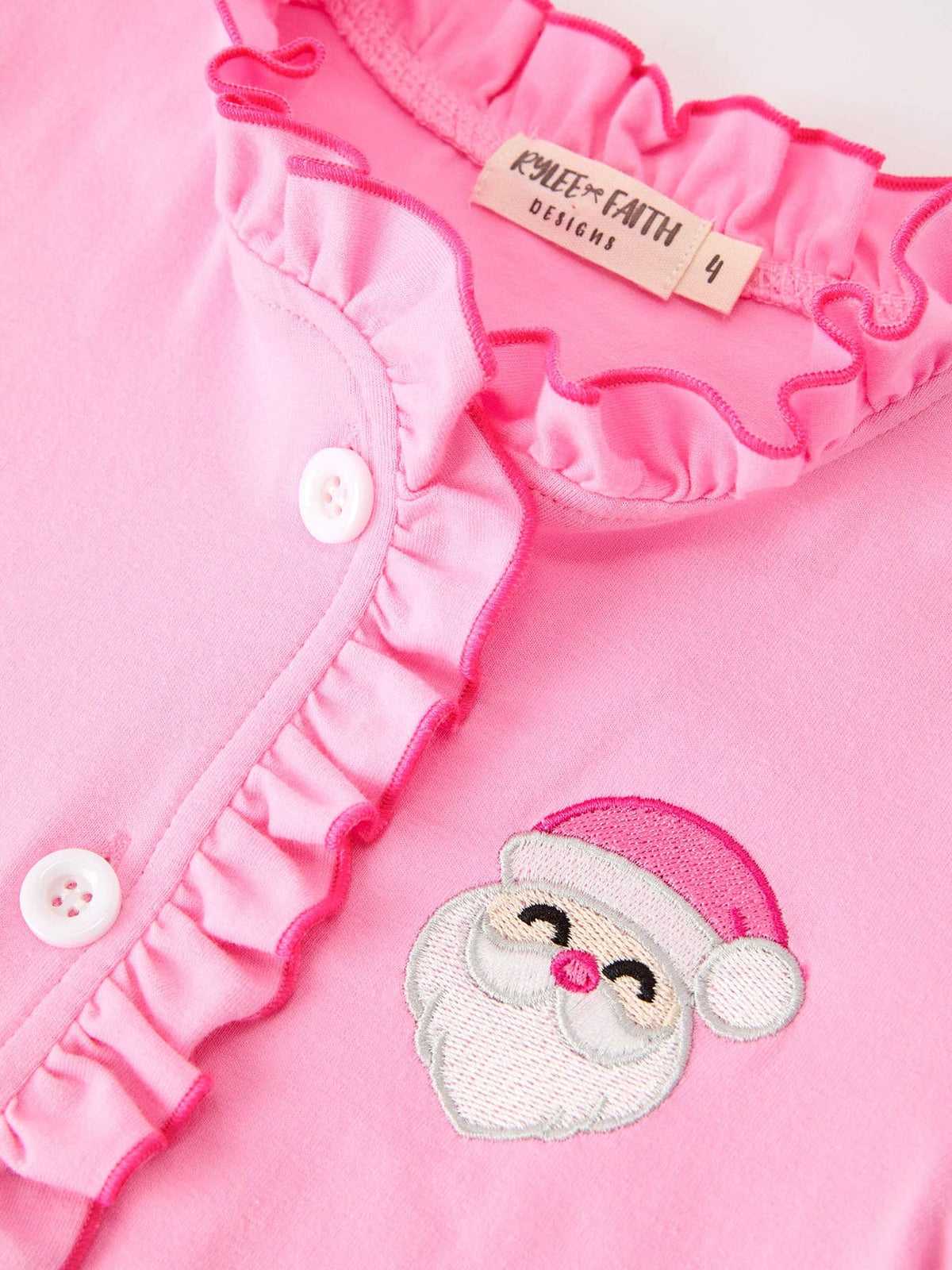 Christmas Santa Girls Pink Ruffle Pajamas