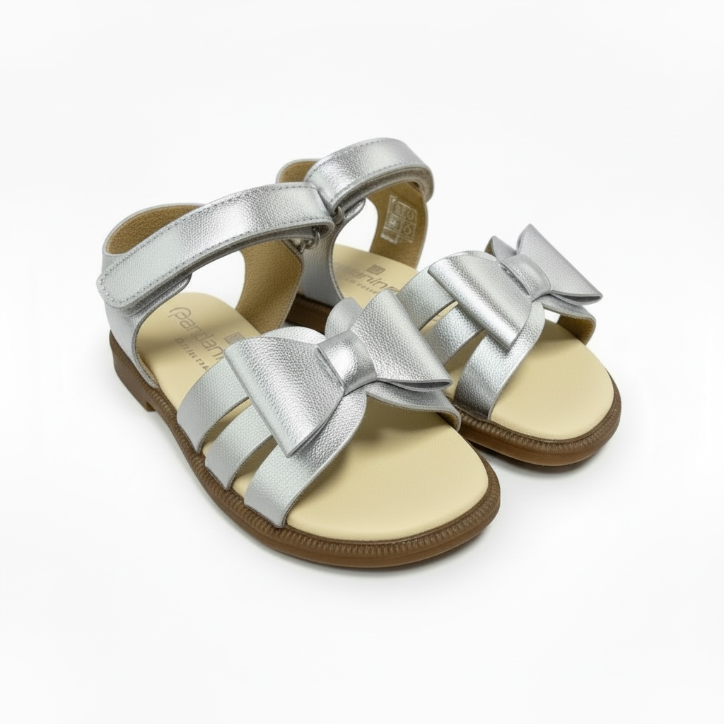 Silver Triple Strap Bow Sandal