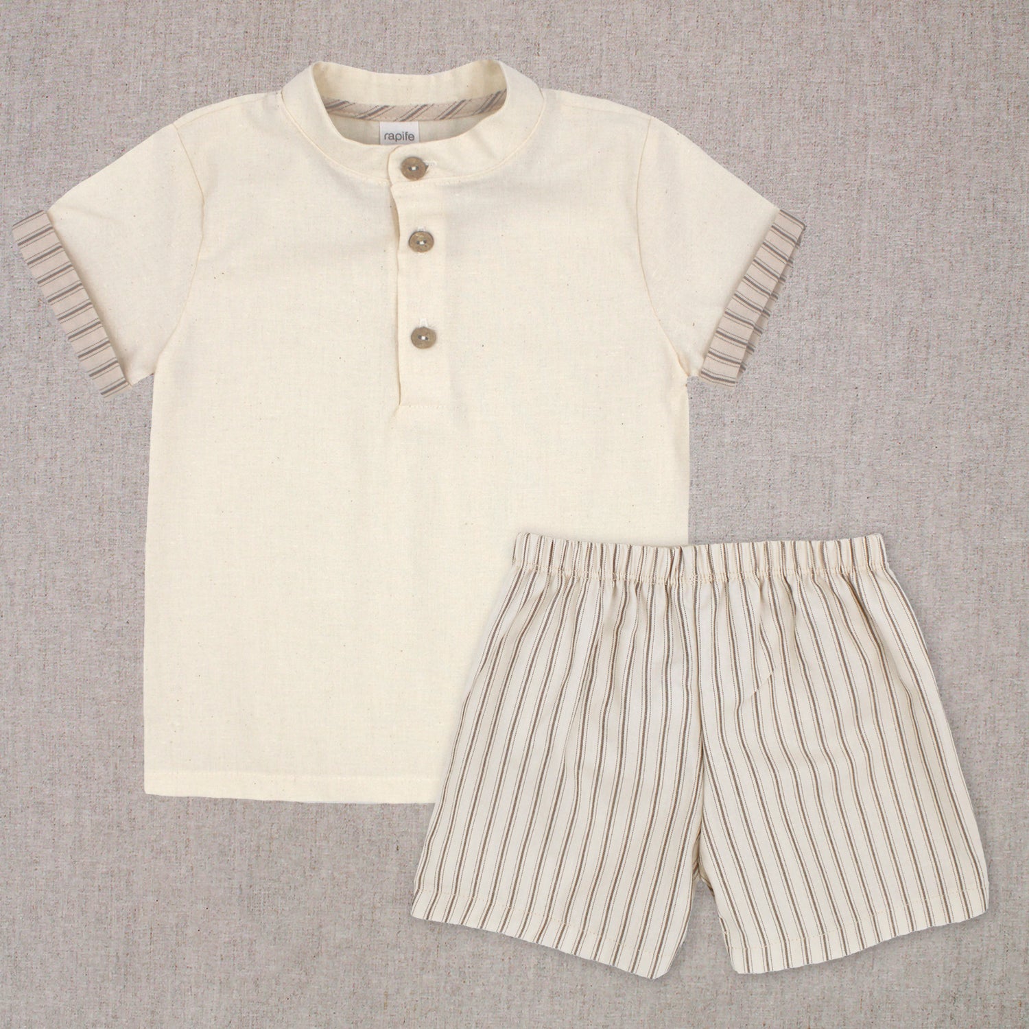 Cream & Beige Shirt & Short Set