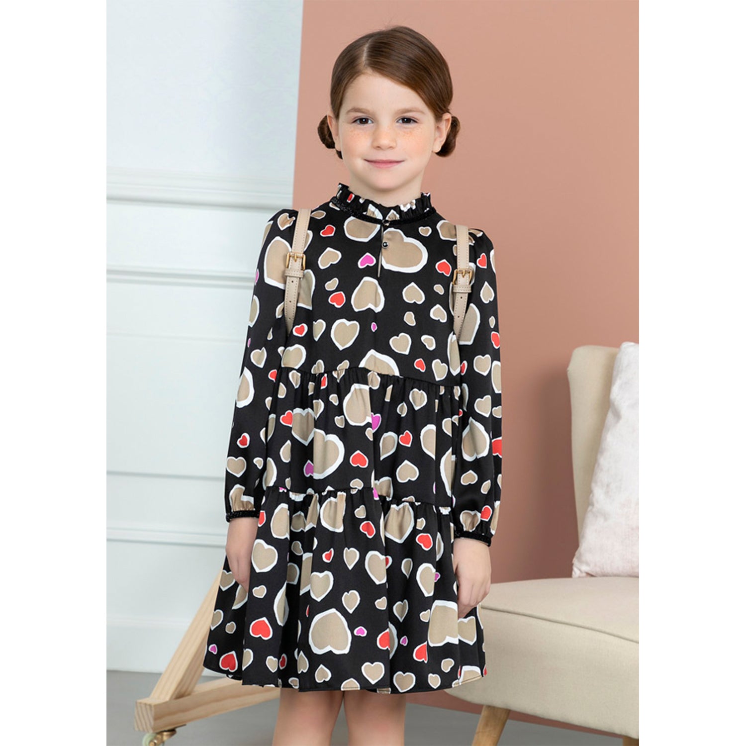 Black & Beige Heart Print Dress