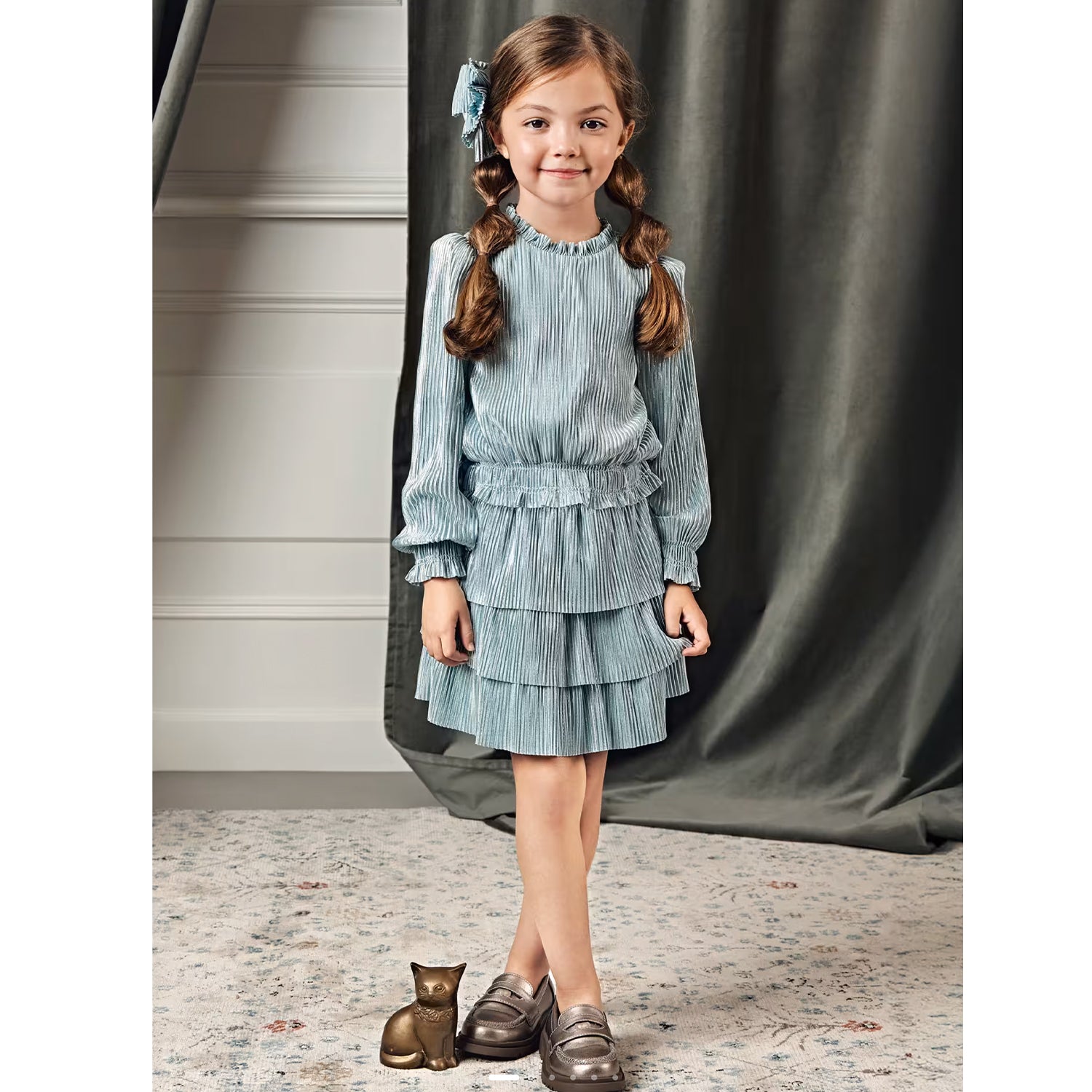 Blue Pleat Skirt Set