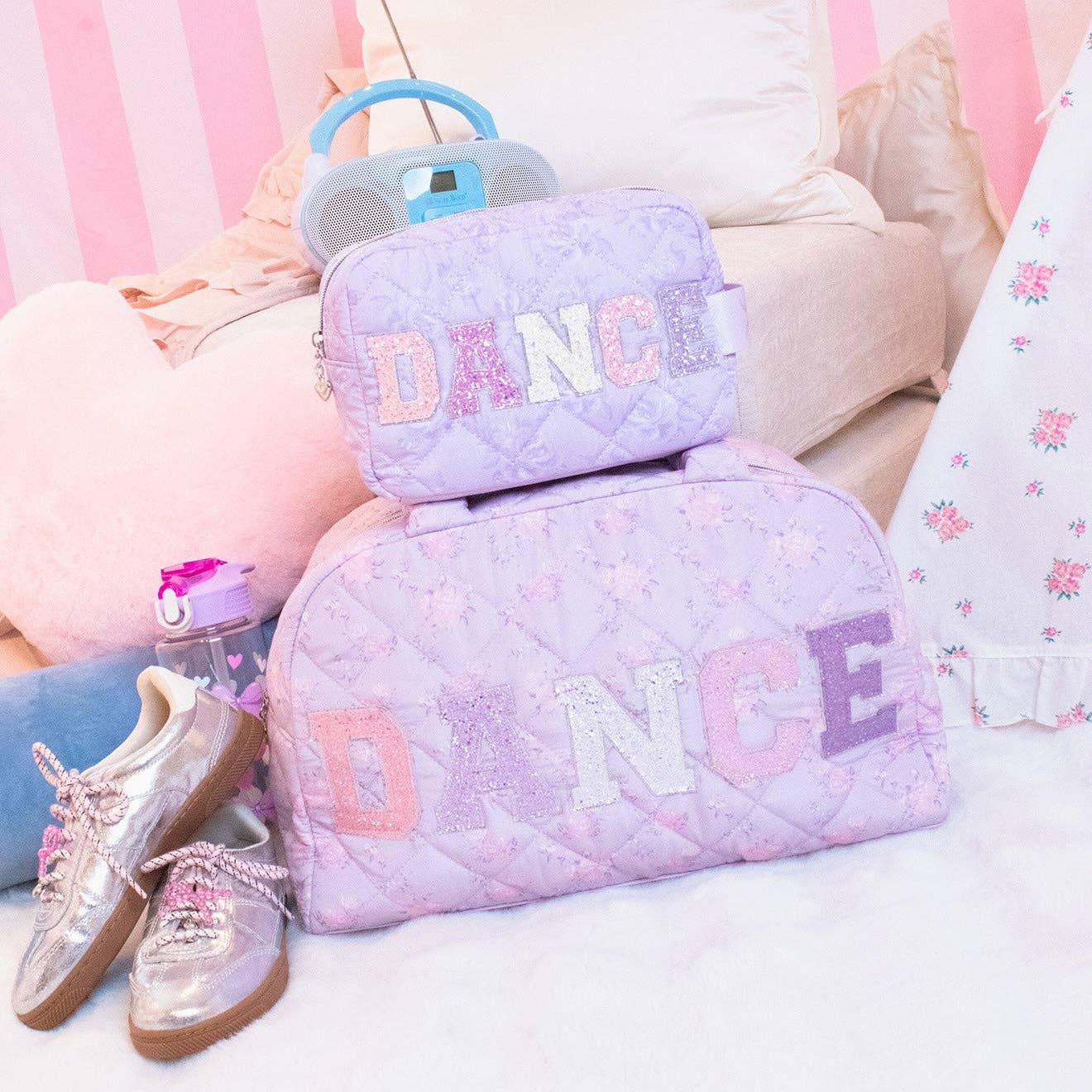 'DANCE' Lilac Floral Quilted Medium Duffle Bag