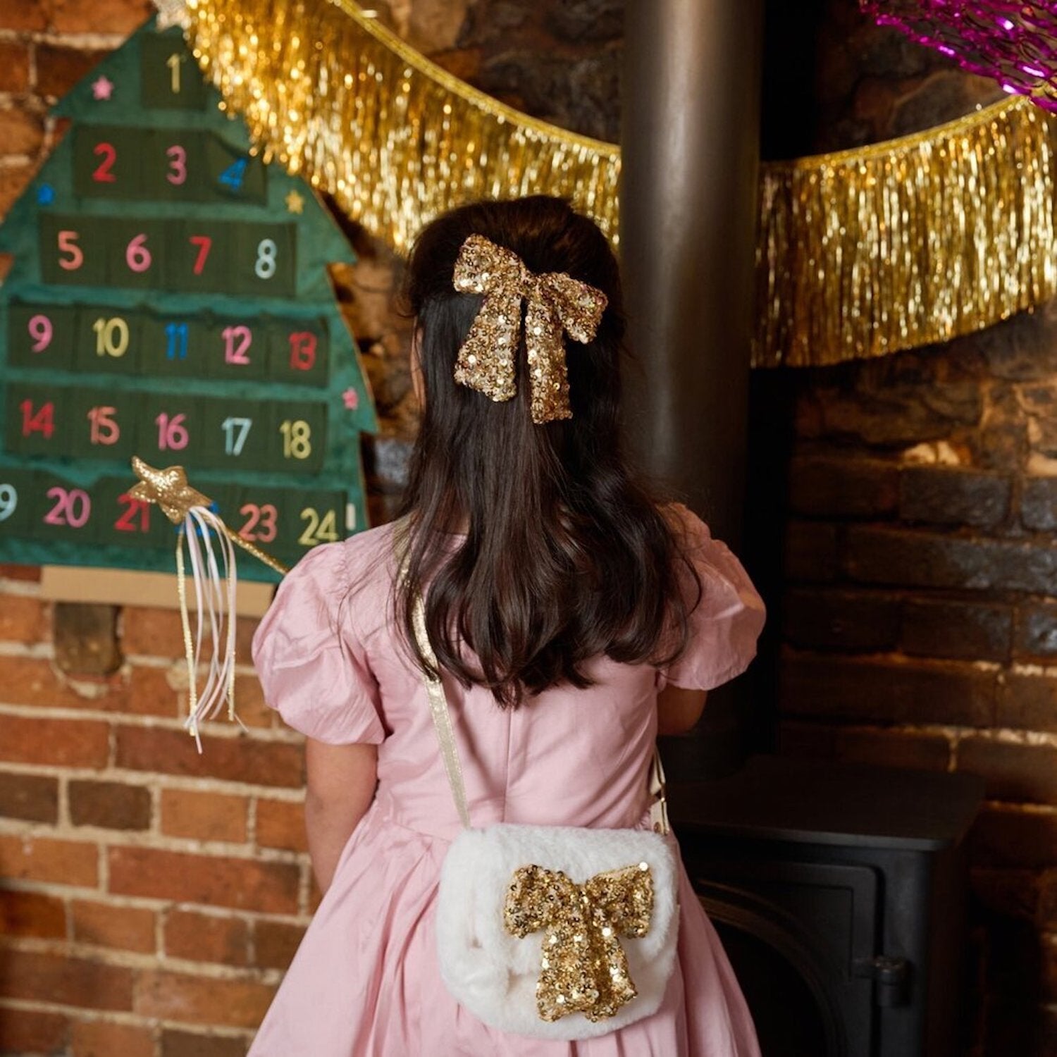 Sequin Bow Fluffy Bag