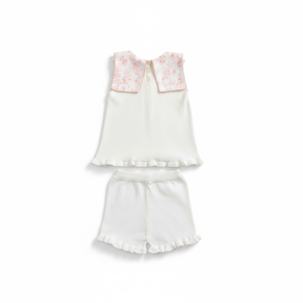Ivory & Pink Floral Bib Short Set