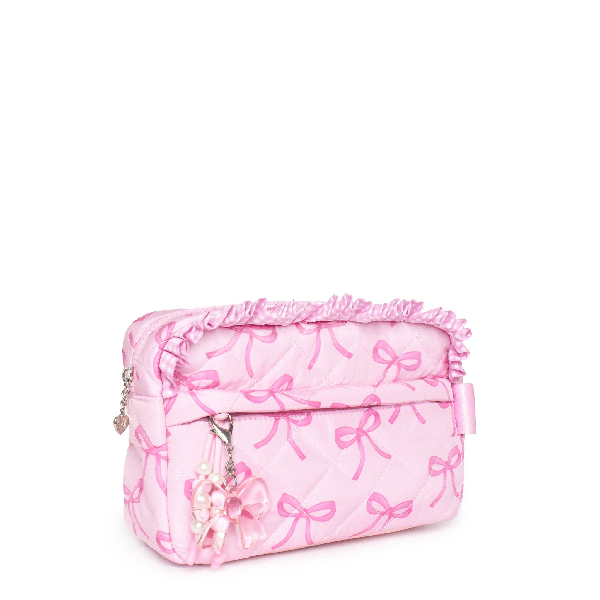 Quilted Bow Printed Pouch with Charm
