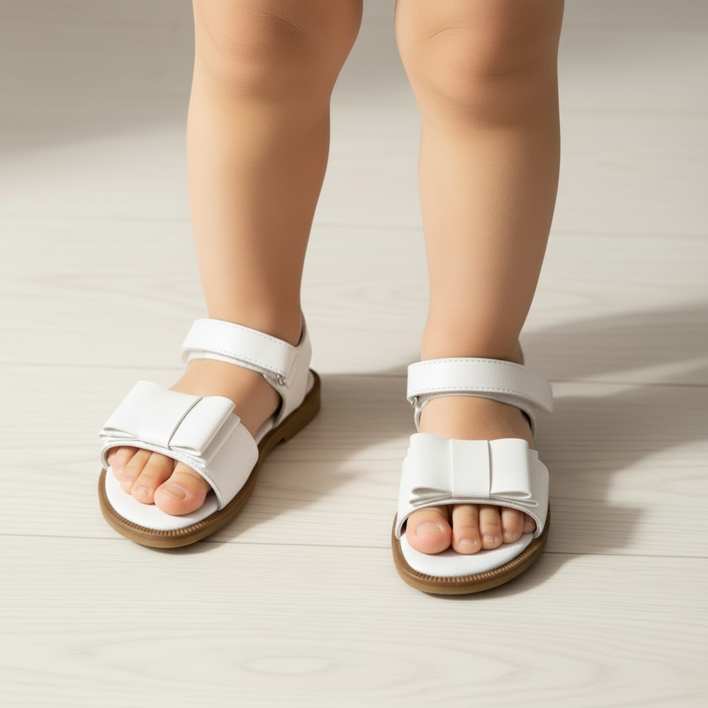 White Velcro Bow Sandal