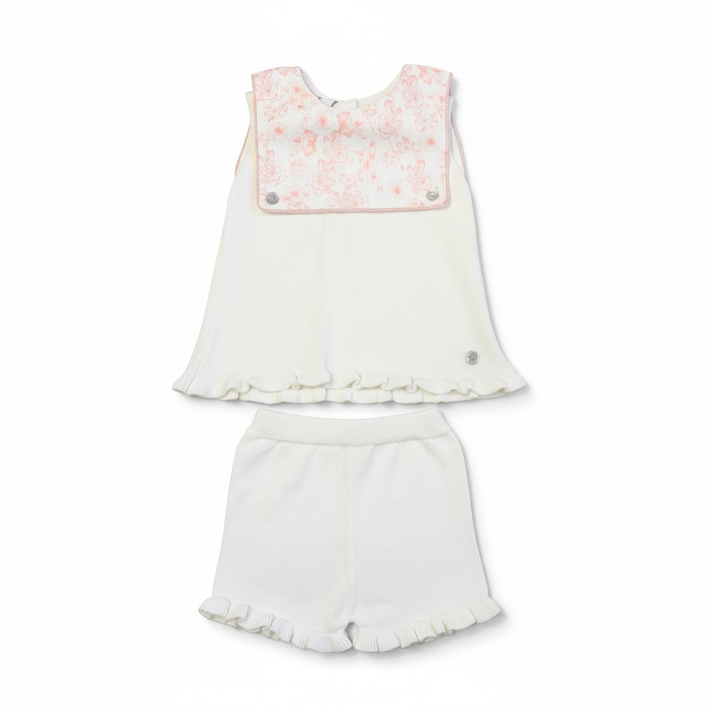 Ivory & Pink Floral Bib Short Set
