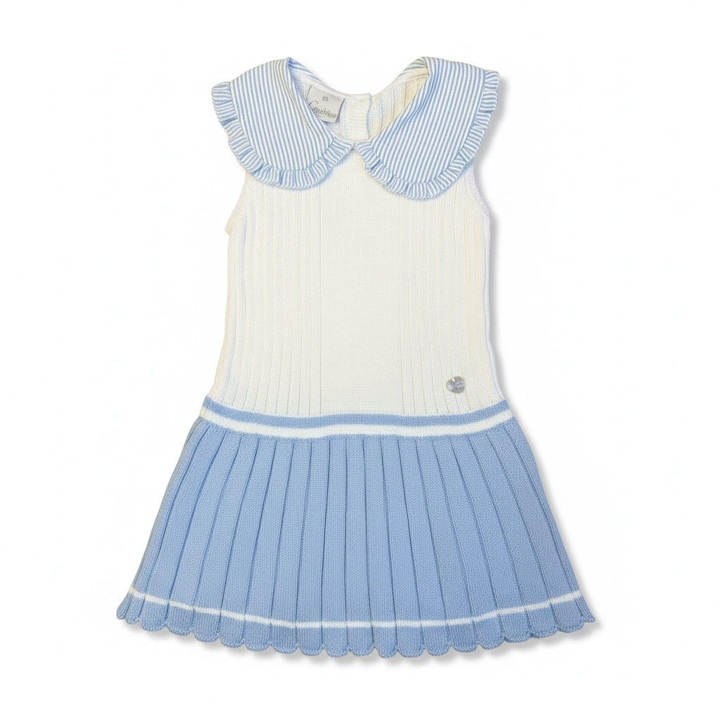 White & Blue Pleat Knit Dress