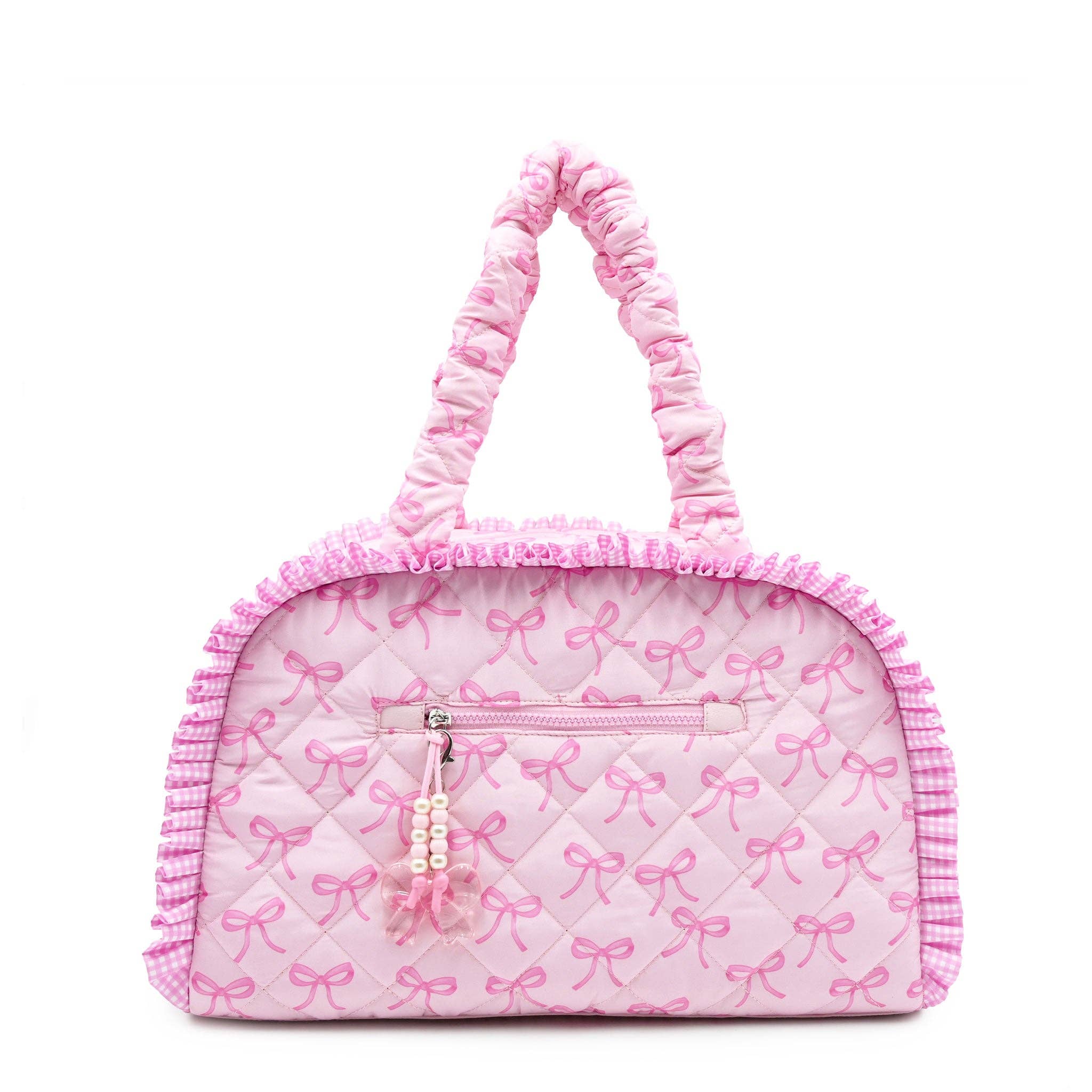 Quilted Bow Printed Ruffle Medium Duffle Bag