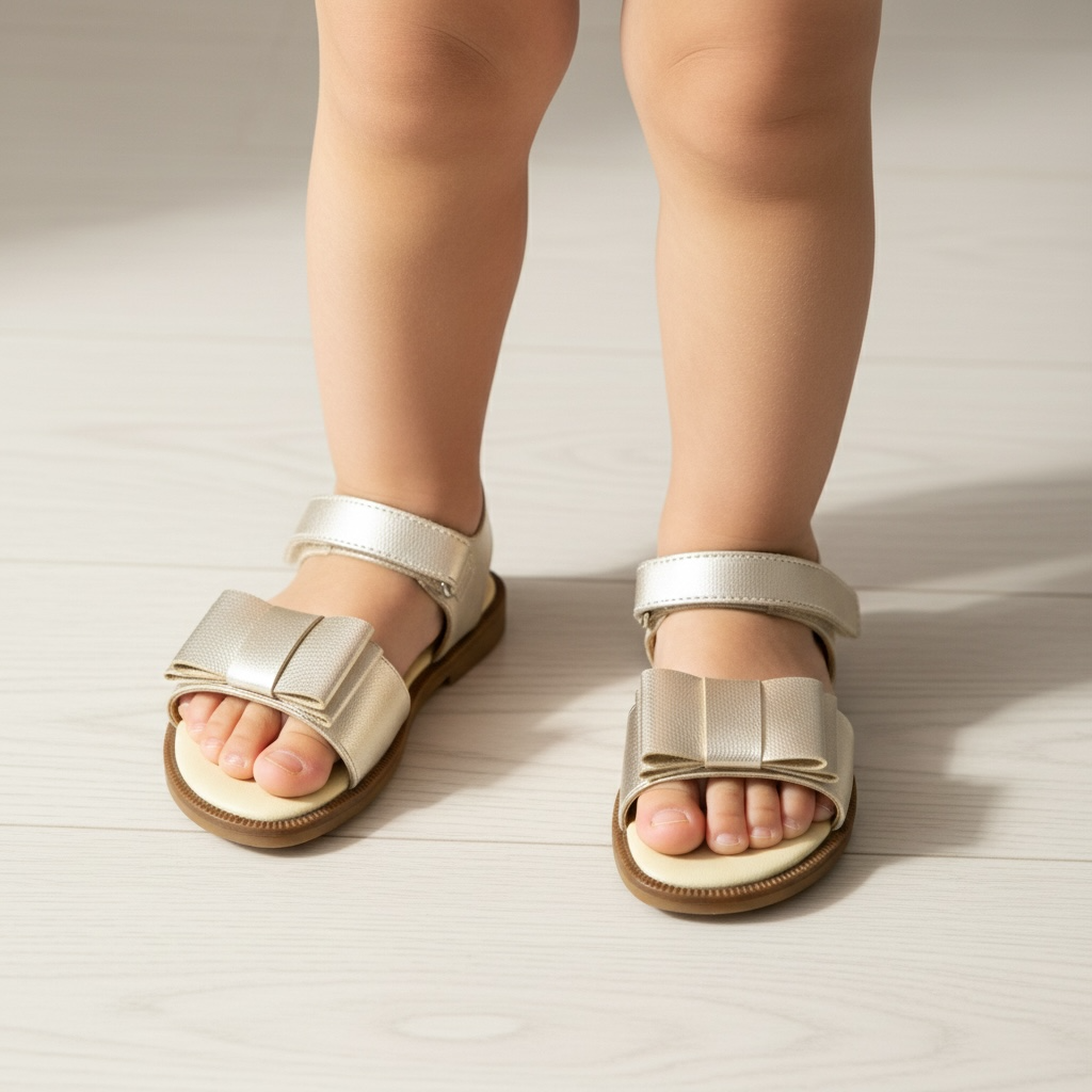 Gold Velcro Bow Sandal